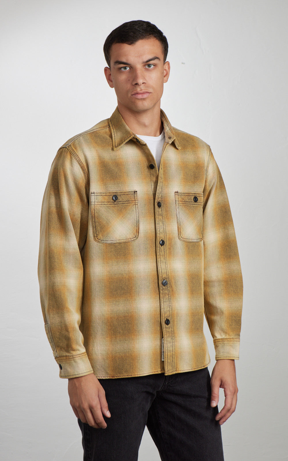 Houston Vintage Ombre Check Viyella Shirt Khaki