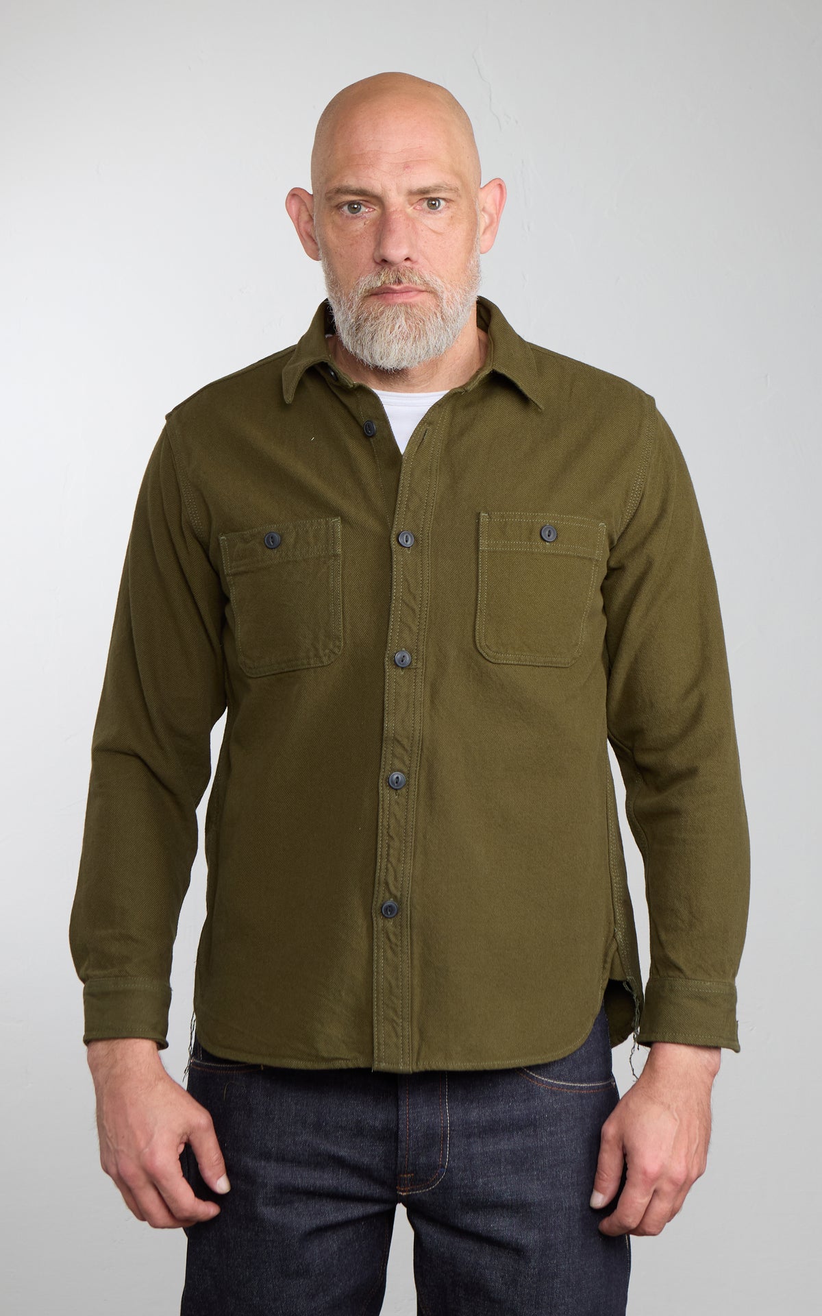 Houston Solid Heavyweight Viyella Shirt Olive