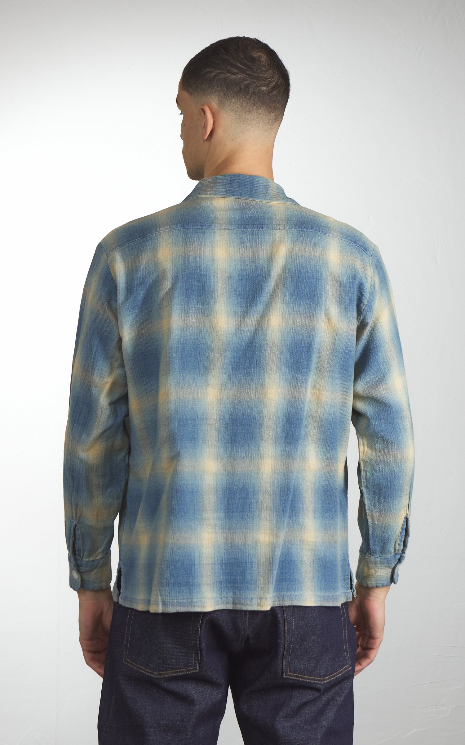 Houston Indigo Herringbone Ombre Check L/S Shirt Indigo Bleach