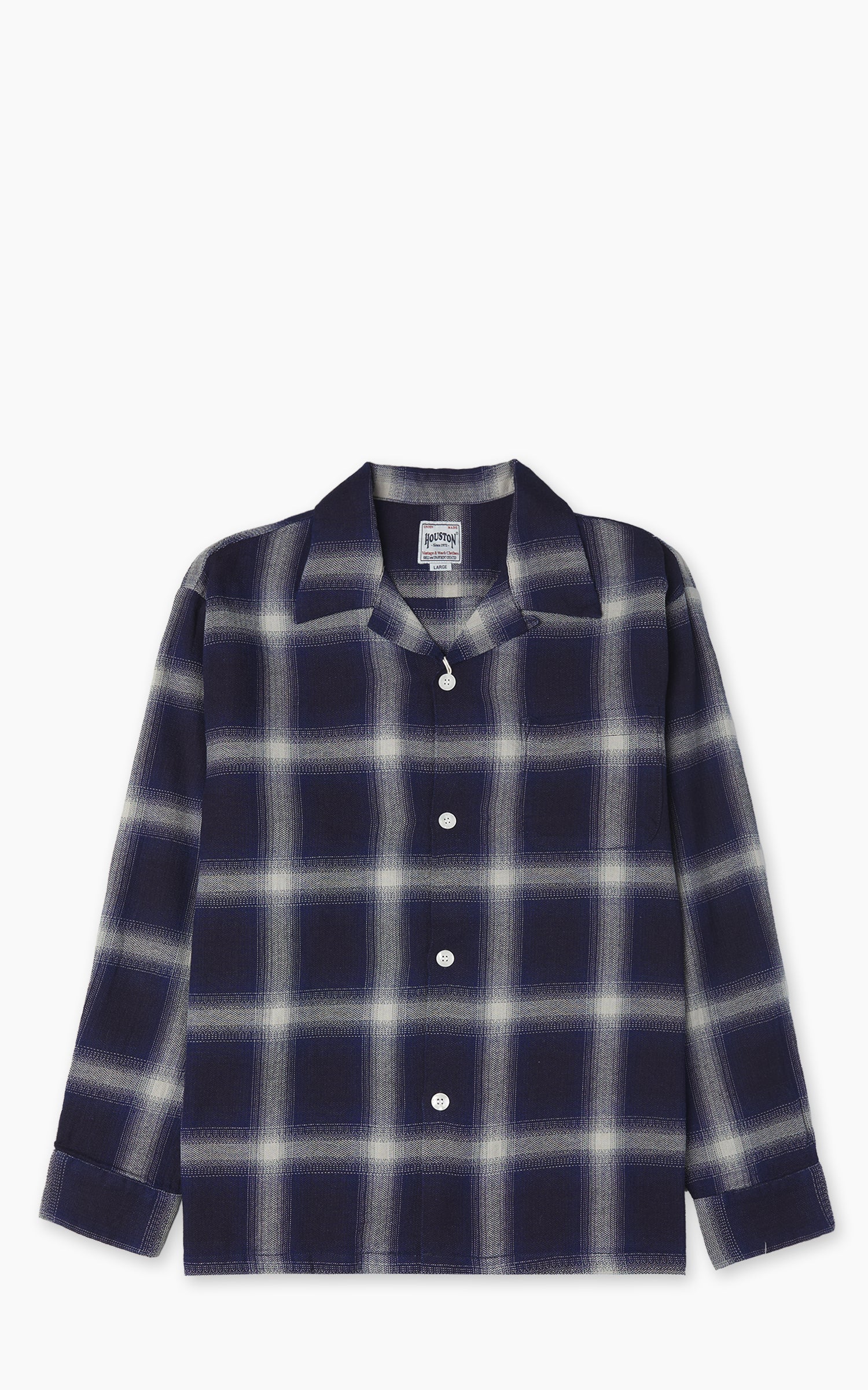 Houston Indigo Herringbone Ombre Check L/S Shirt Indigo One Wash