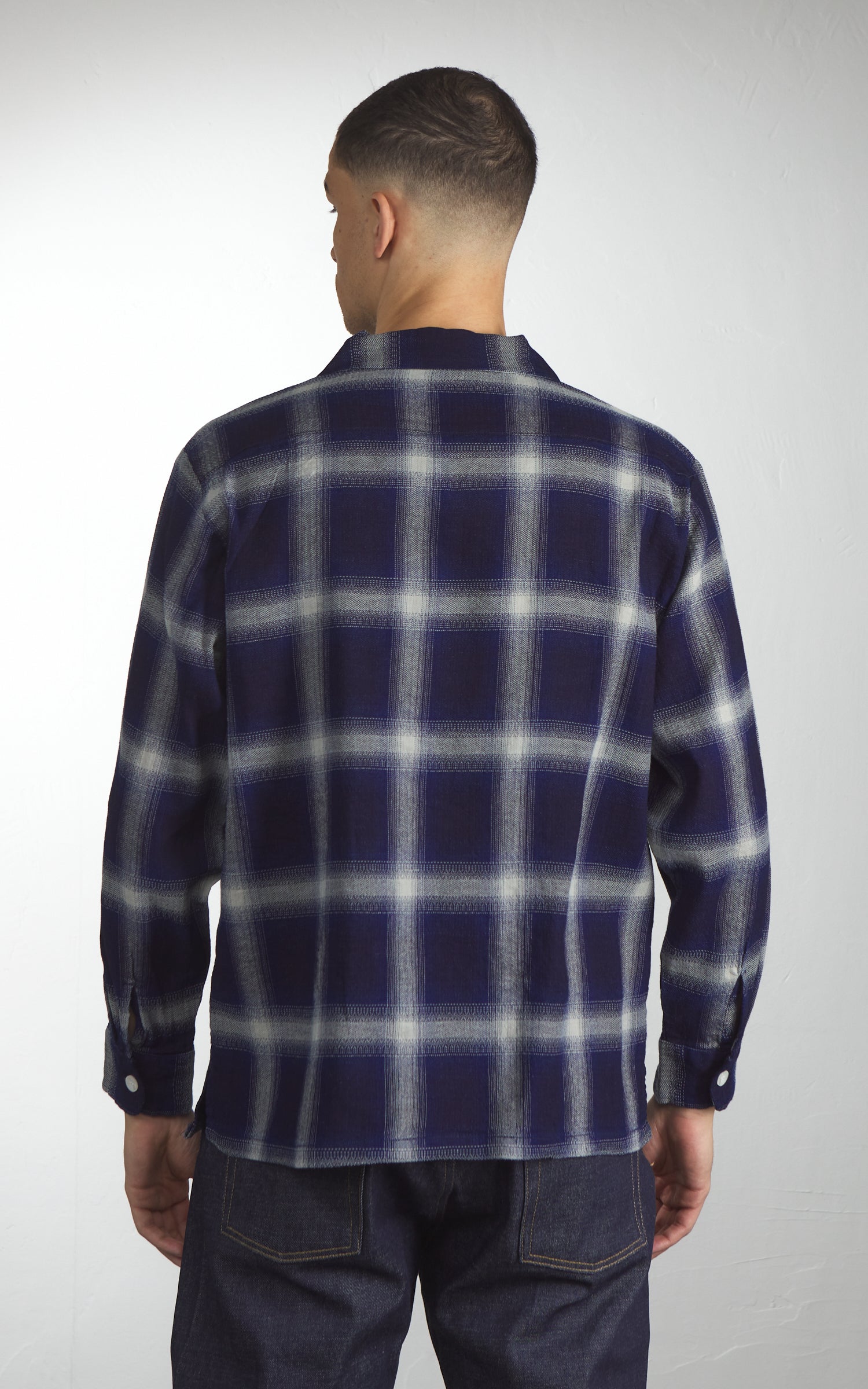 Houston Indigo Herringbone Ombre Check L/S Shirt Indigo One Wash