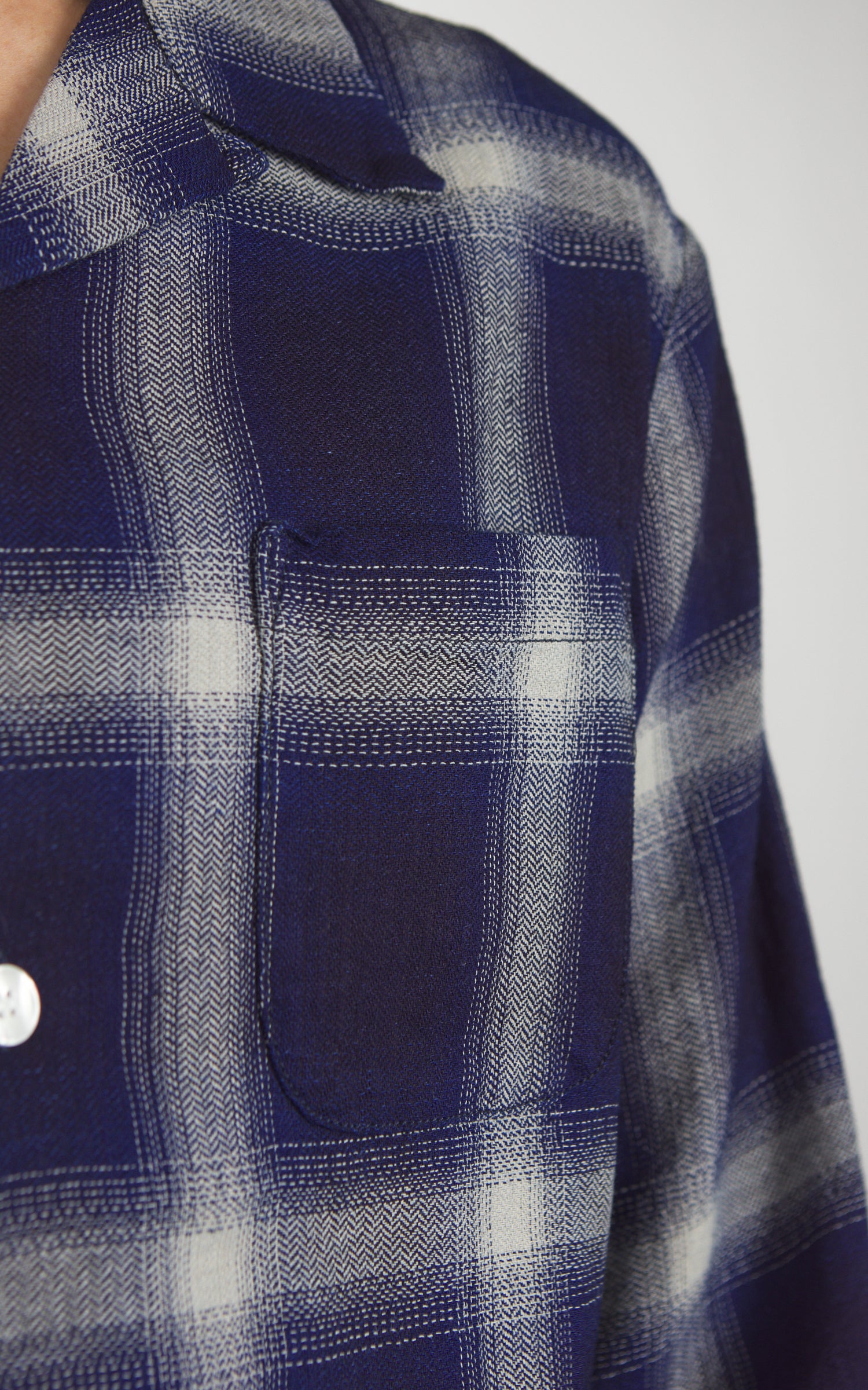 Houston Indigo Herringbone Ombre Check L/S Shirt Indigo One Wash