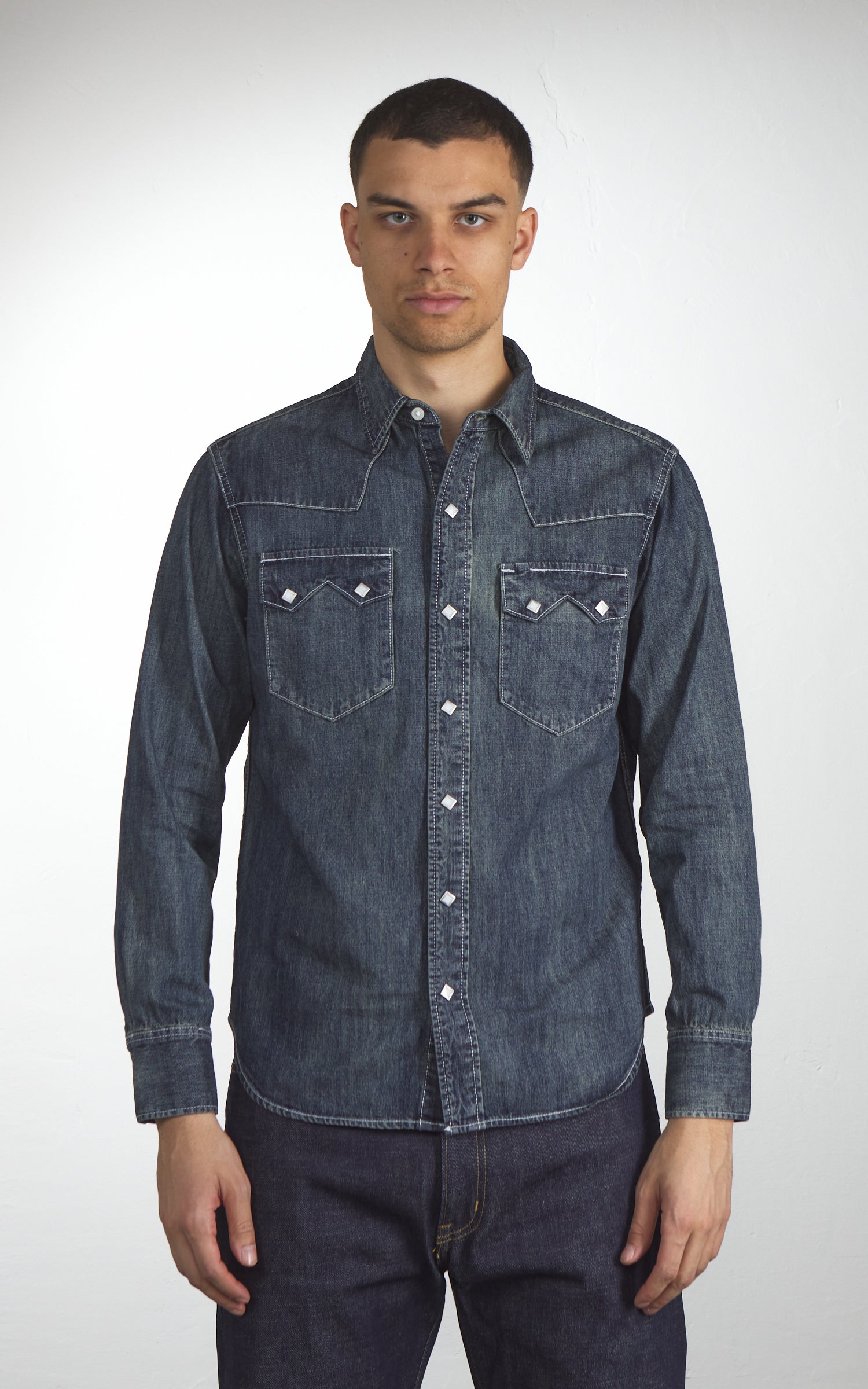 Houston Slub Denim Western Shirt Indigo Vintage Wash