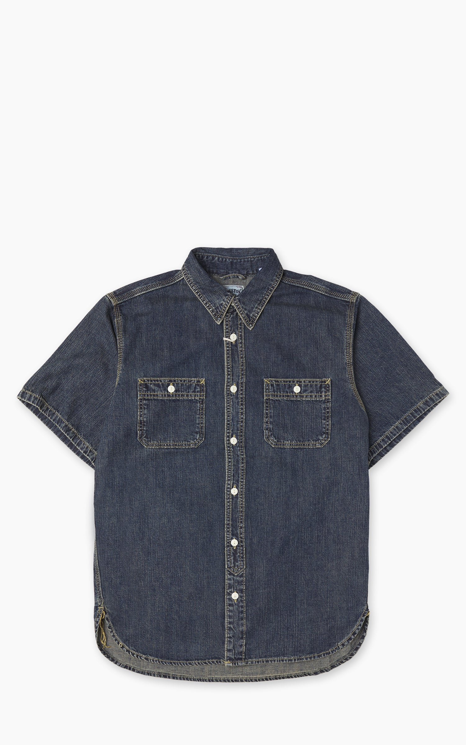 Houston U.S. Cotton Denim S/S Work Shirt Indigo Vintage Wash
