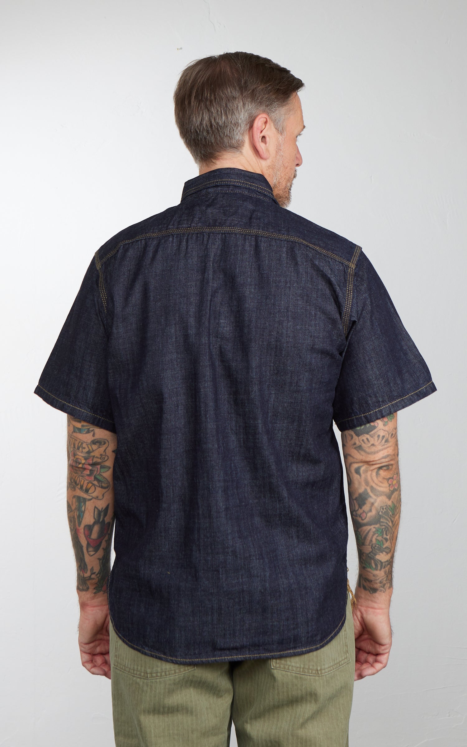 Houston U.S. Cotton Denim S/S Work Shirt Indigo One Wash