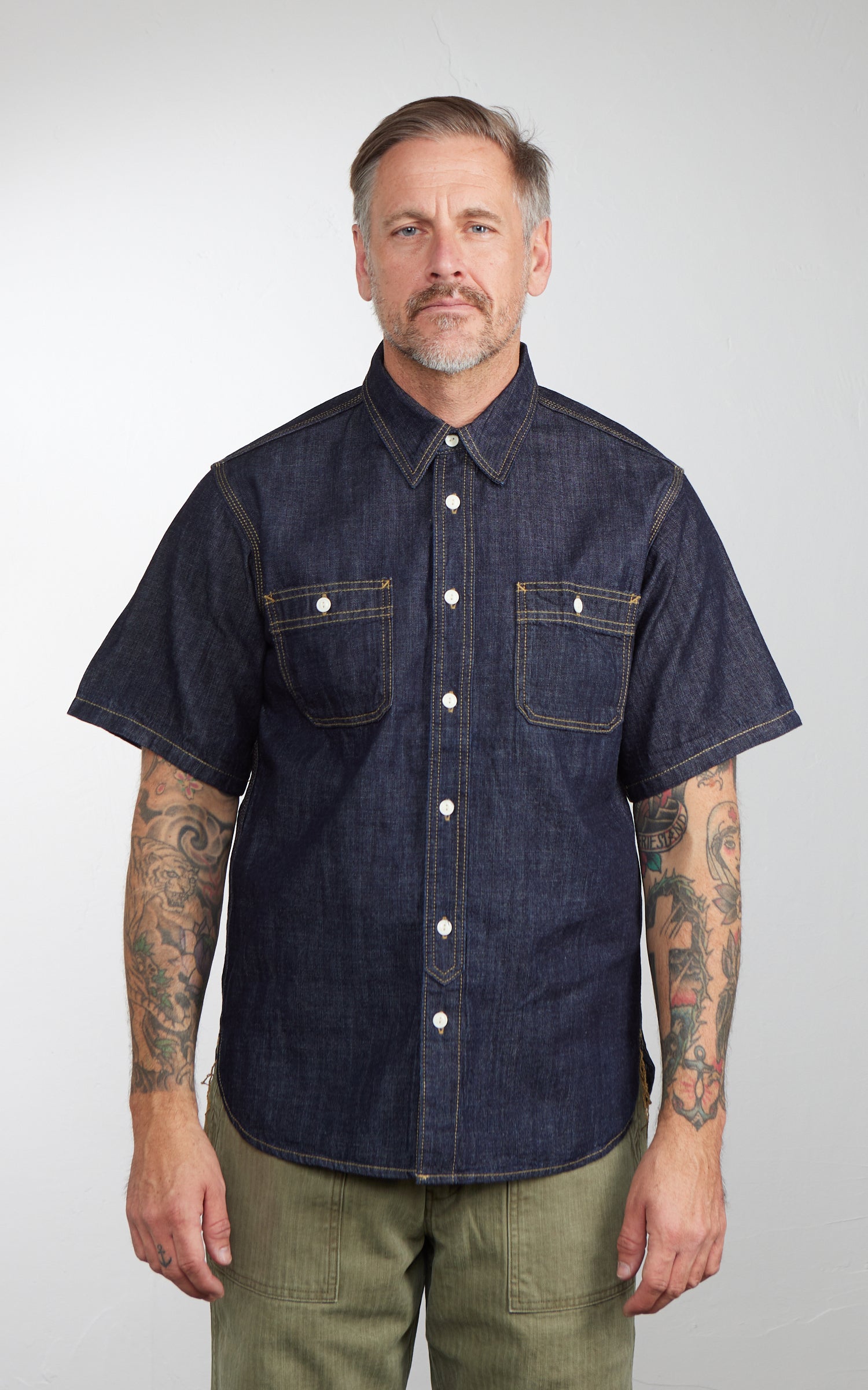 Houston U.S. Cotton Denim S/S Work Shirt Indigo One Wash