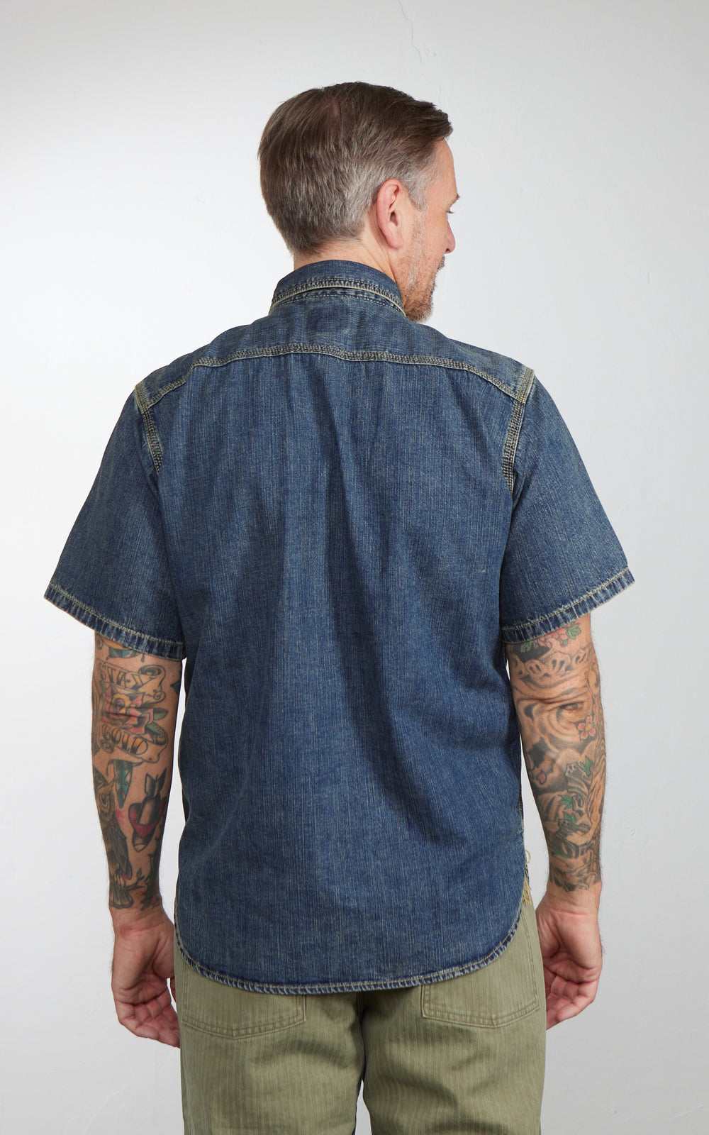 Houston U.S. Cotton Denim S/S Work Shirt Indigo Vintage Wash