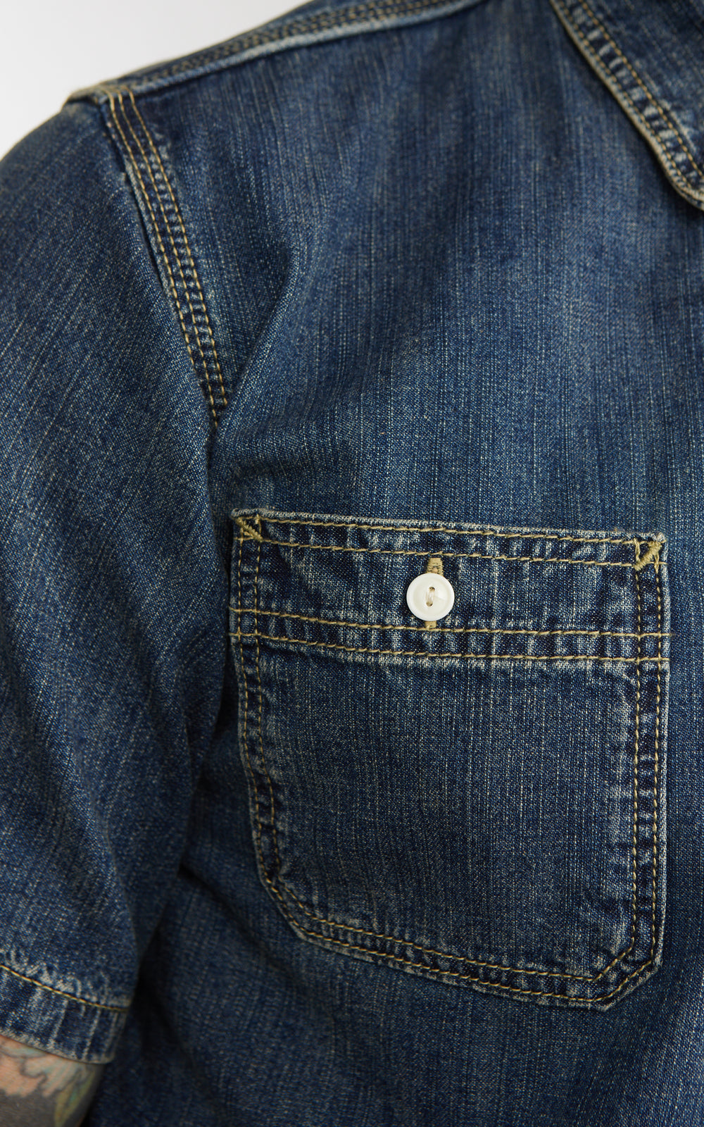 Houston U.S. Cotton Denim S/S Work Shirt Indigo Vintage Wash