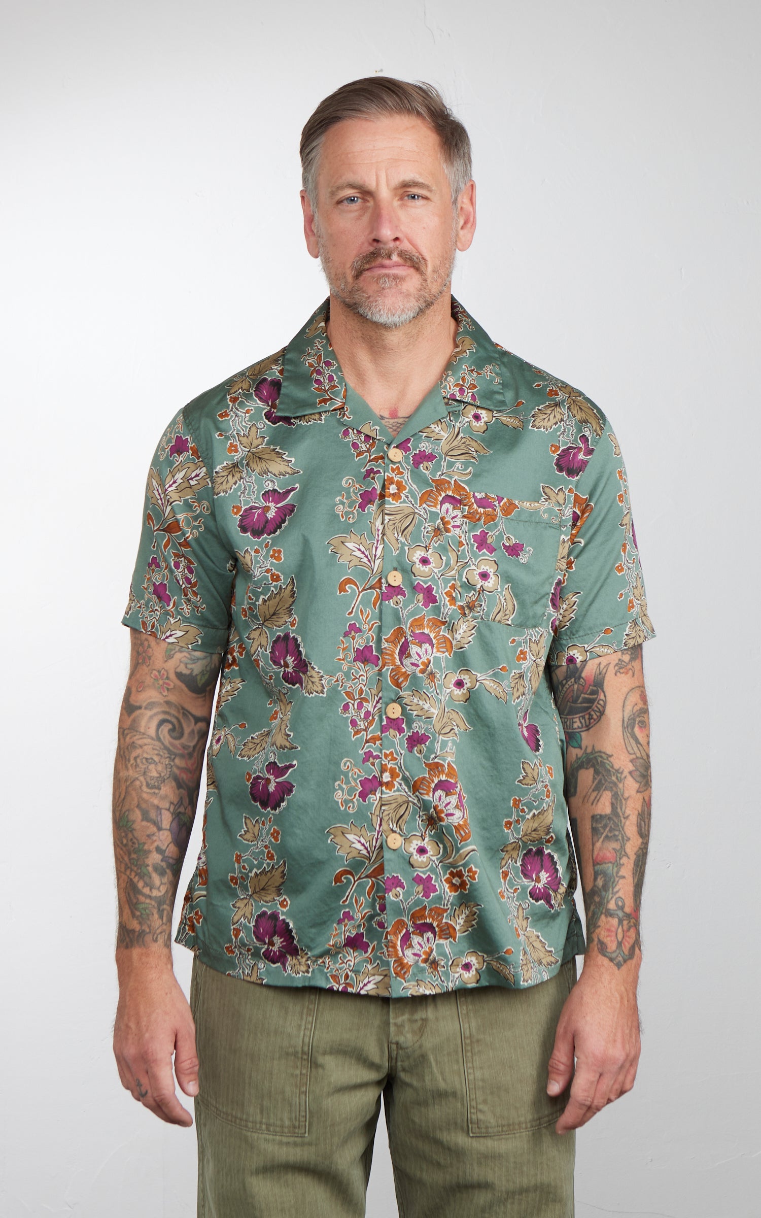 Houston (Botanical) Cotton Aloha Shirt Green
