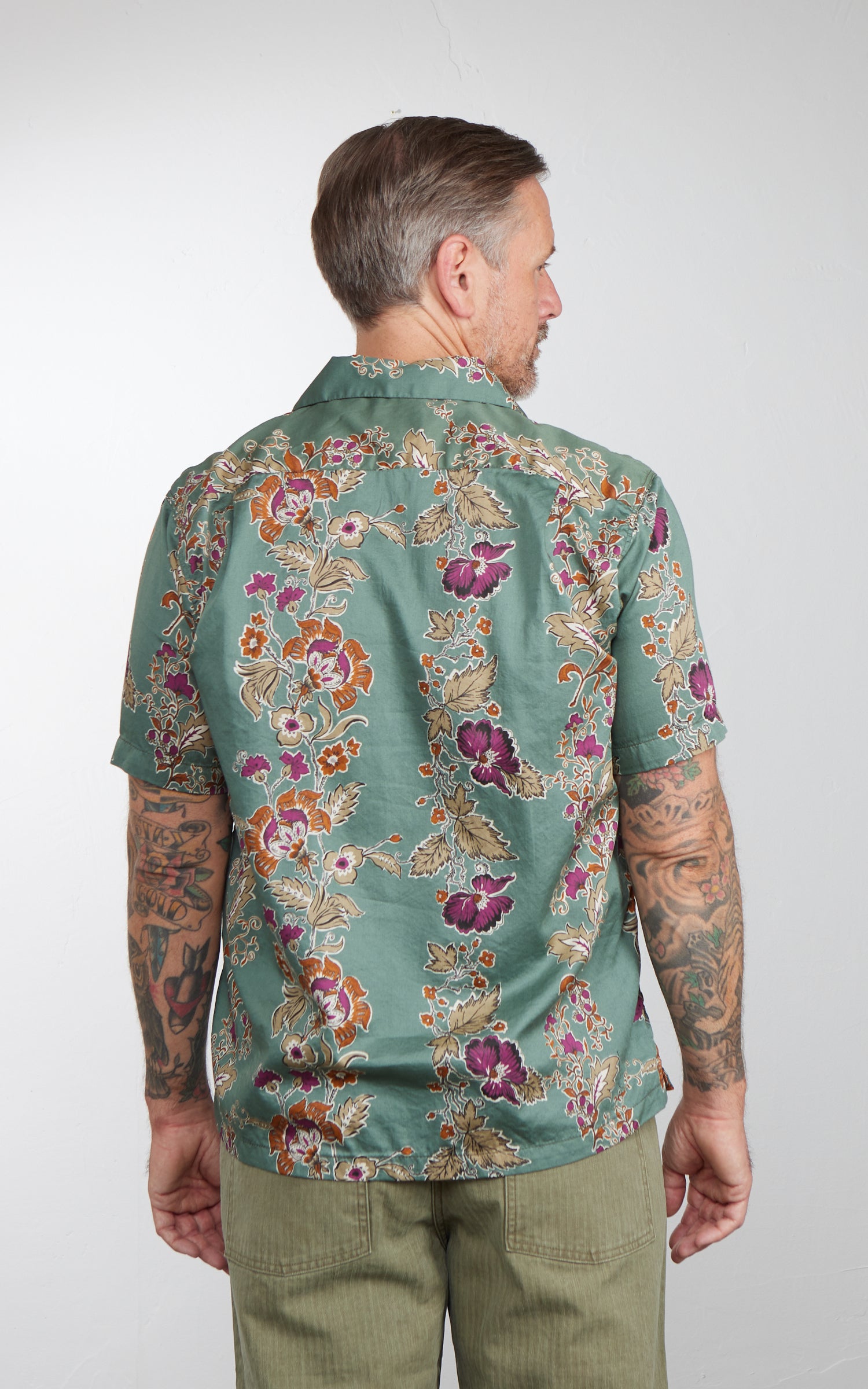 Houston (Botanical) Cotton Aloha Shirt Green