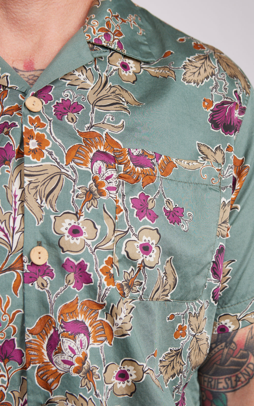 Houston (Botanical) Cotton Aloha Shirt Green