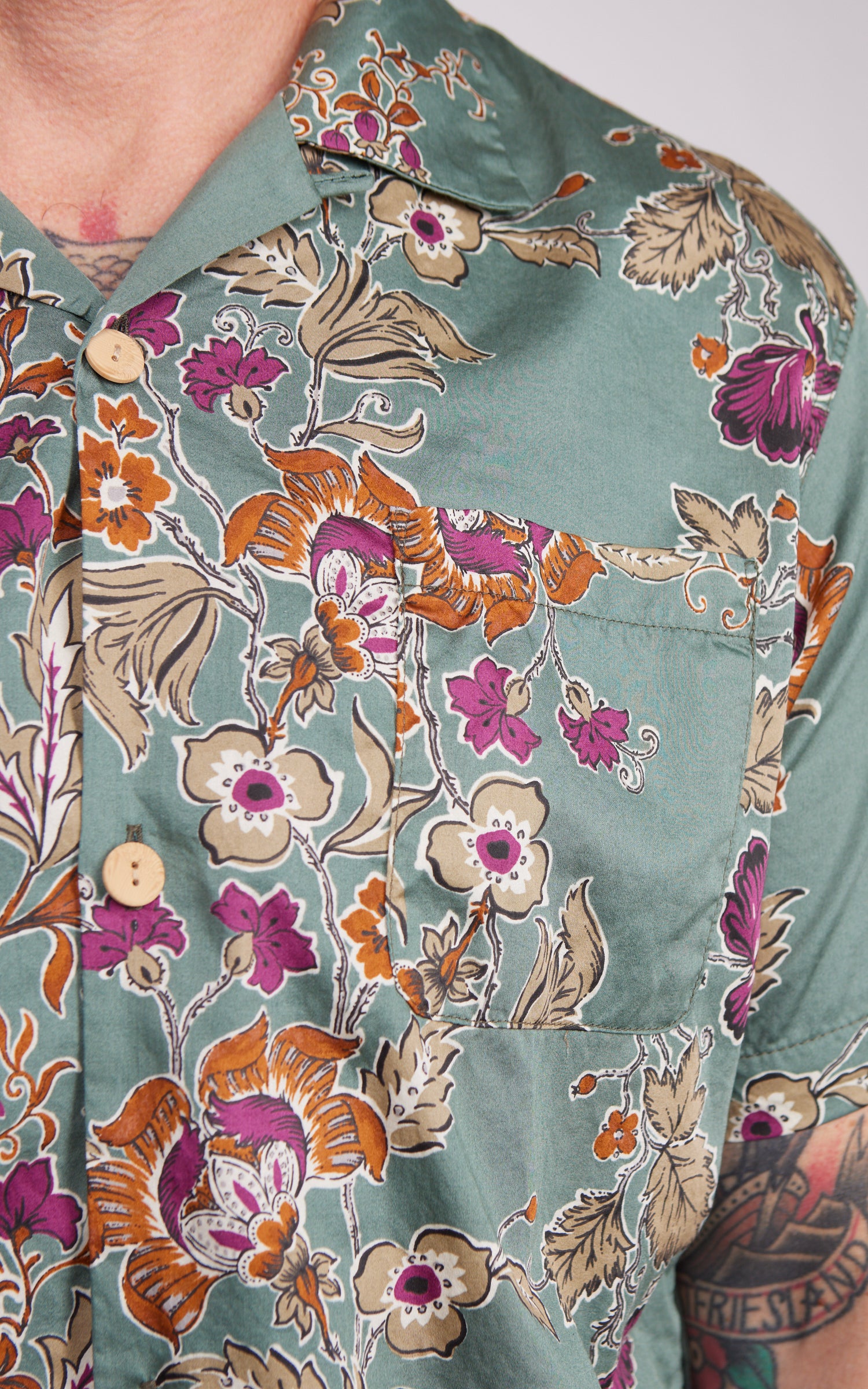Houston (Botanical) Cotton Aloha Shirt Green