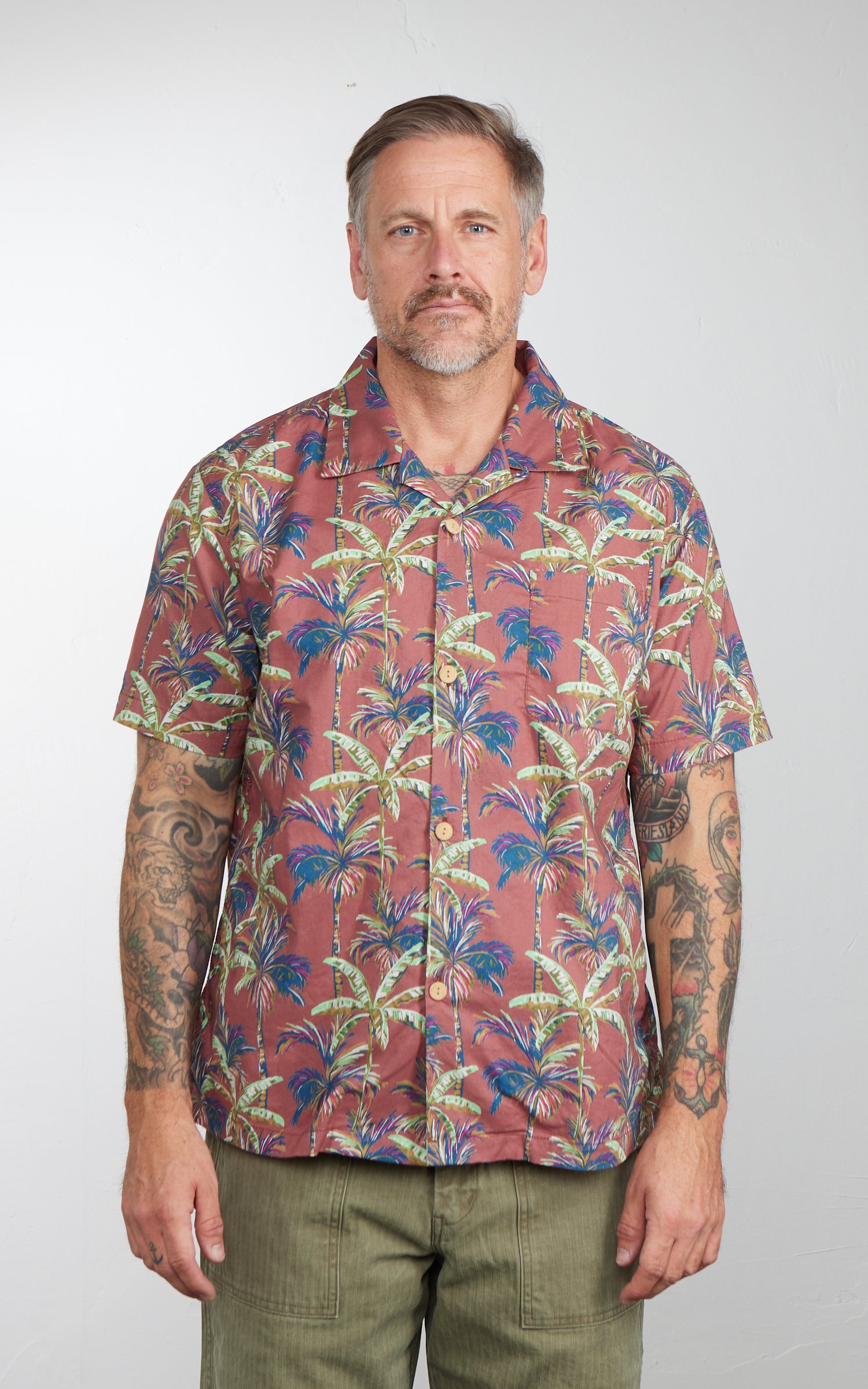 Houston (Palm Tree) Cotton Aloha Shirt Terracotta