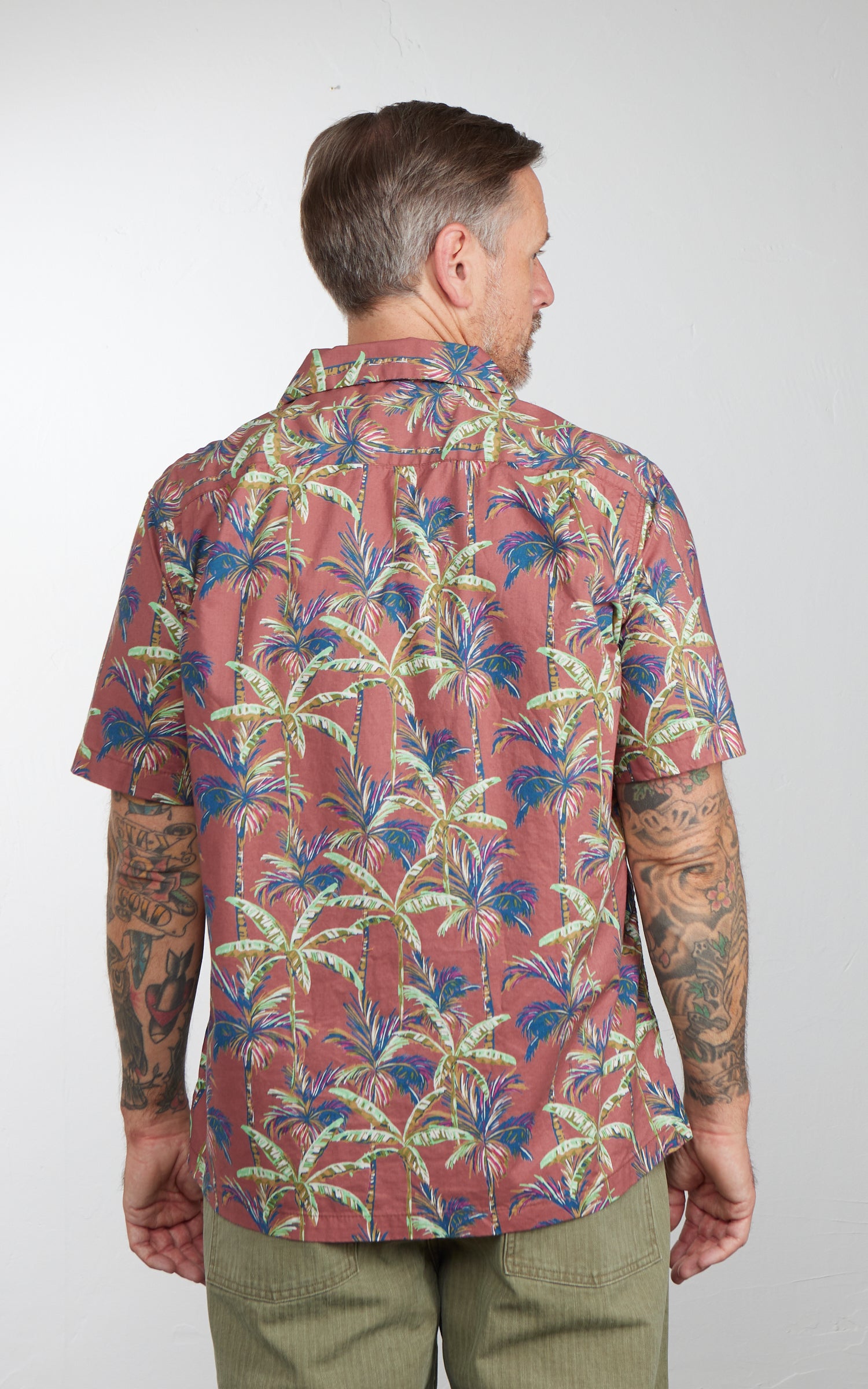 Houston (Palm Tree) Cotton Aloha Shirt Terracotta