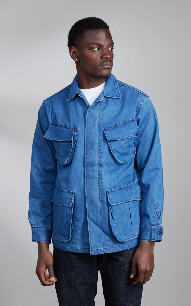 Houston Denim Fatigue Jacket Indigo Vintage Wash