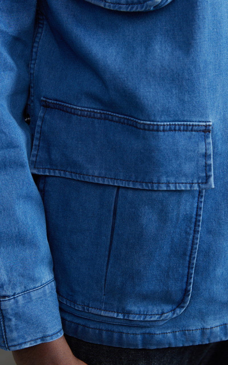 Houston Denim Fatigue Jacket Indigo Vintage Wash