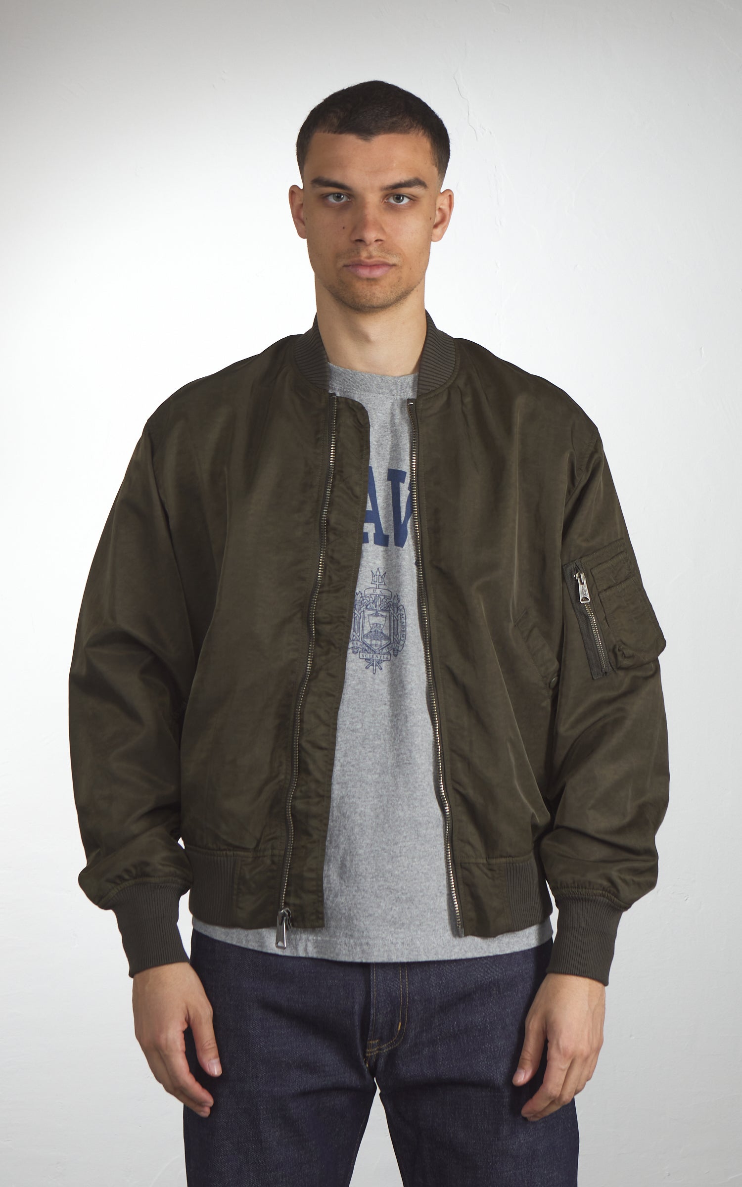 Houston Garment Dyed Nylon Light MA-1 Flight Jacket Olive Drab