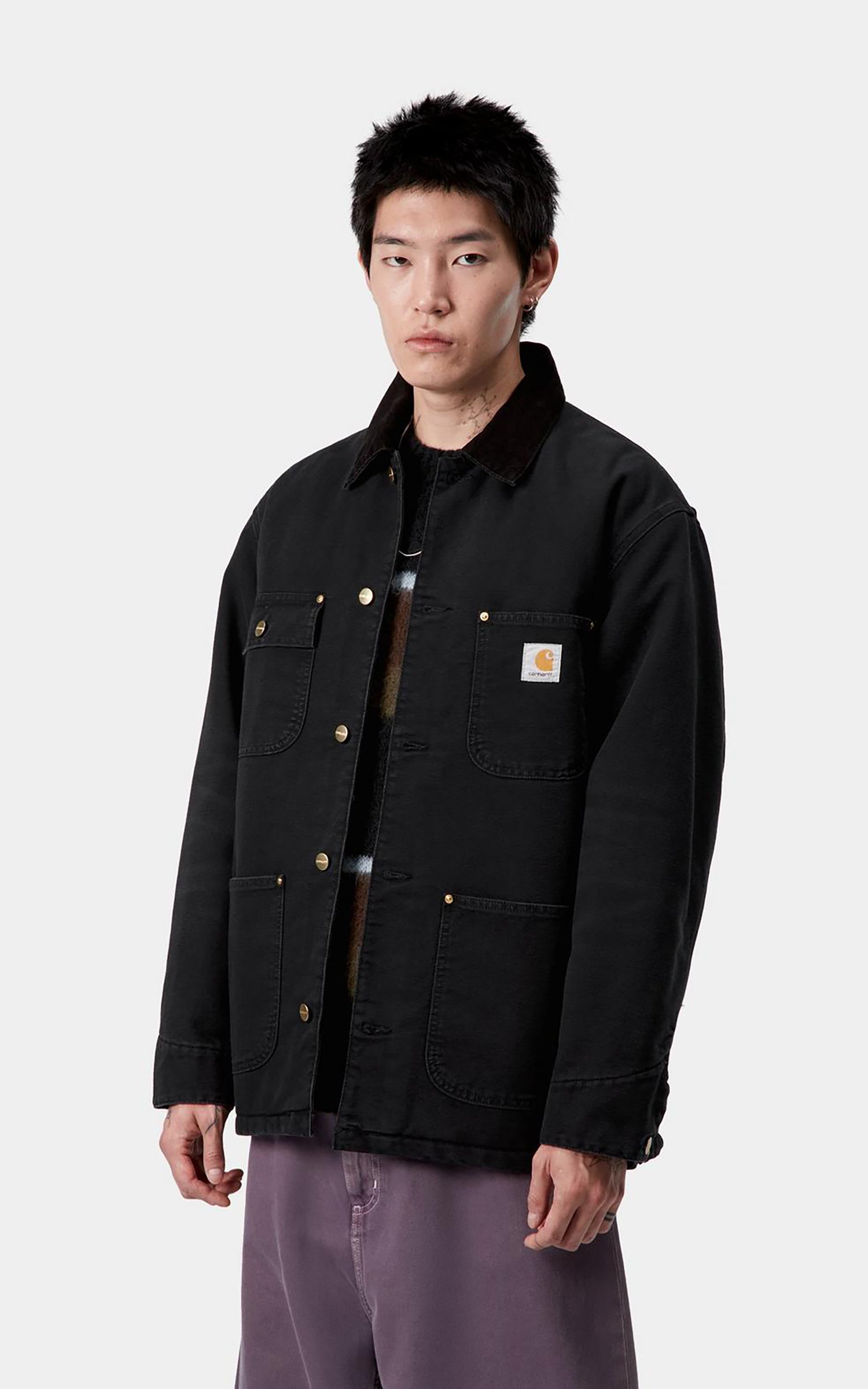 Carhartt WIP OG Chore Coat Dearborn Canvas Stone Wash Black/Black