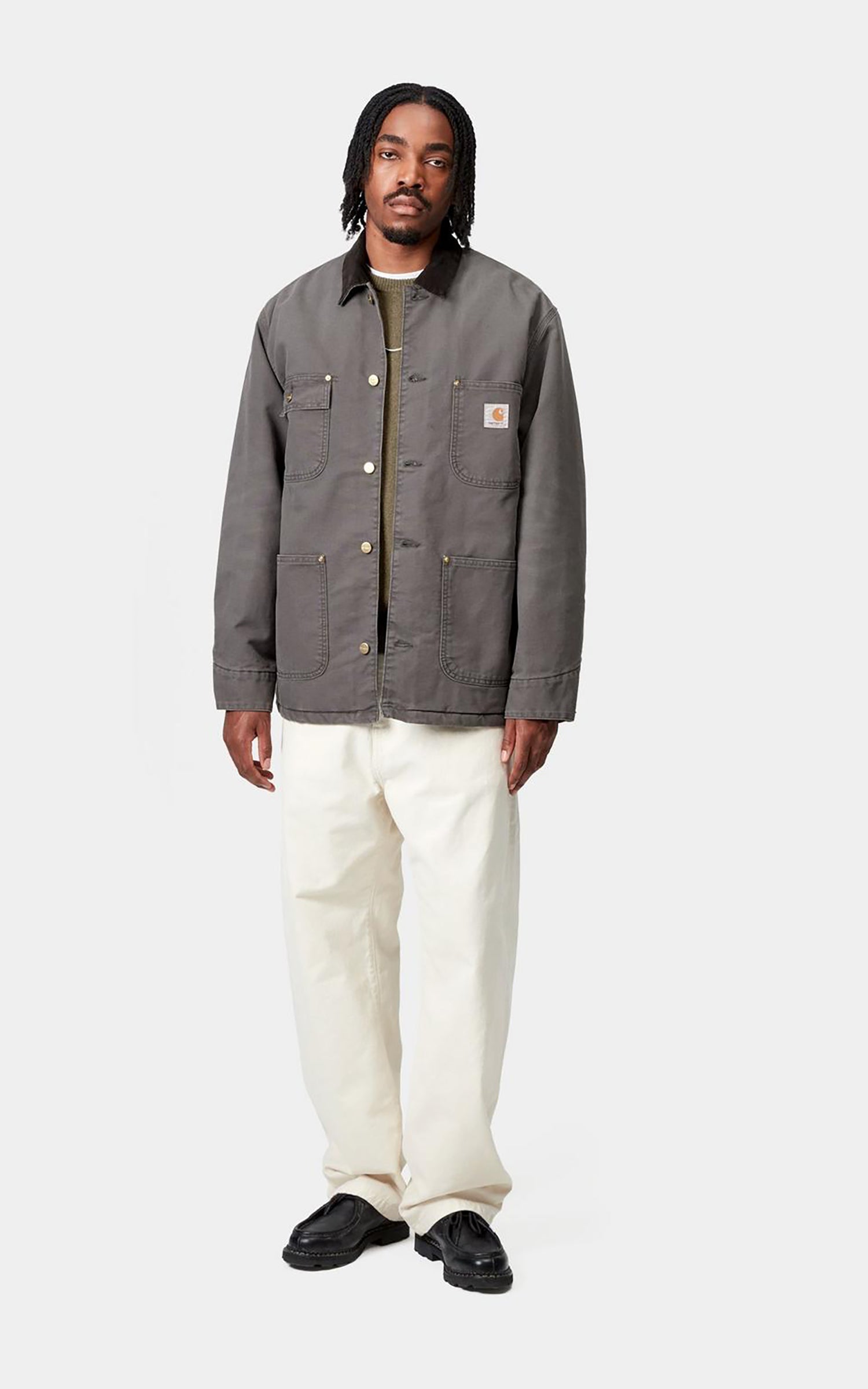 Carhartt WIP OG Chore Coat Dearborn Canvas Stone Wash Graphite/Black