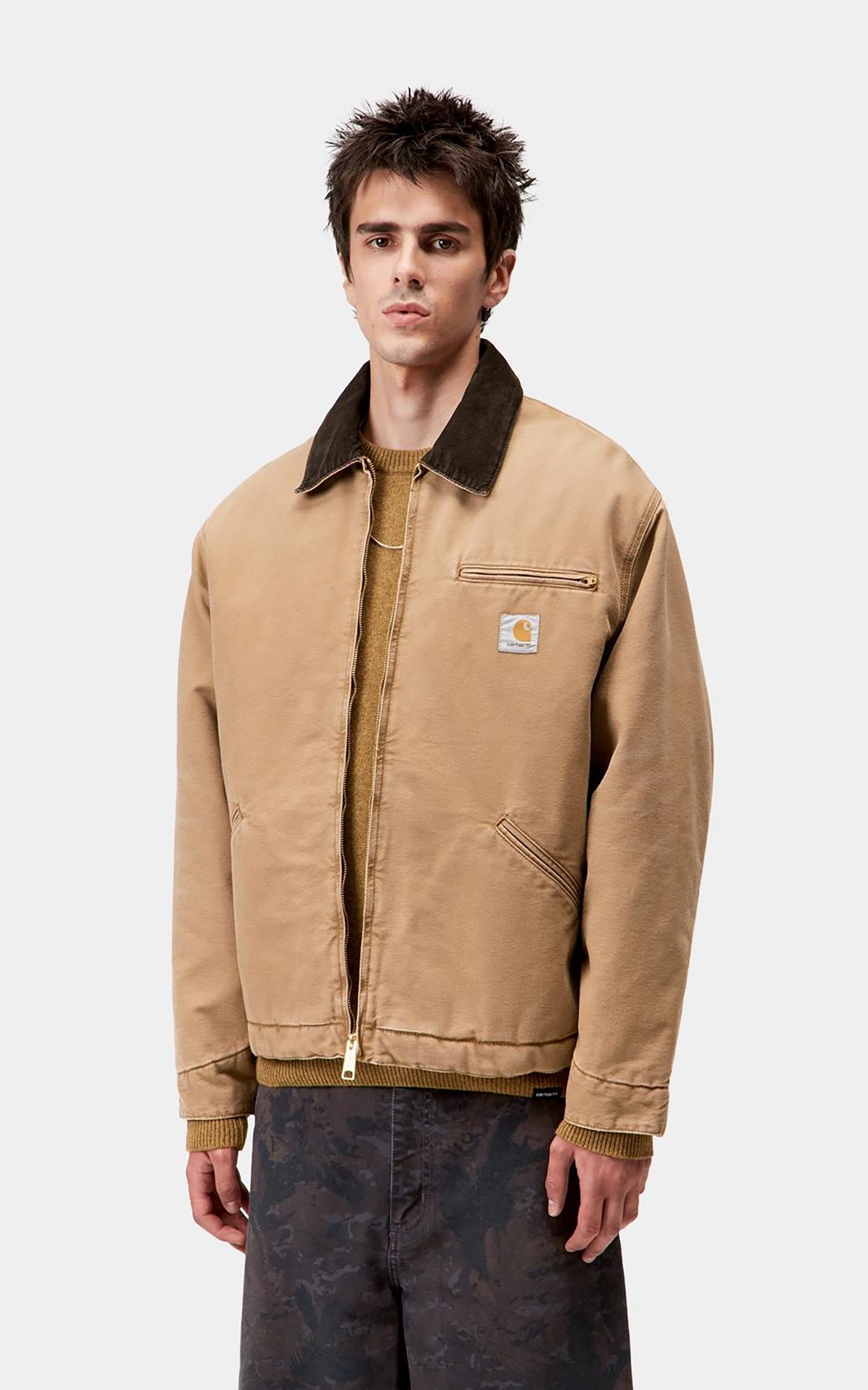 Carhartt WIP OG Detroit Jacket Dearborn Canvas Stone Hamilton Brown/Tobacco