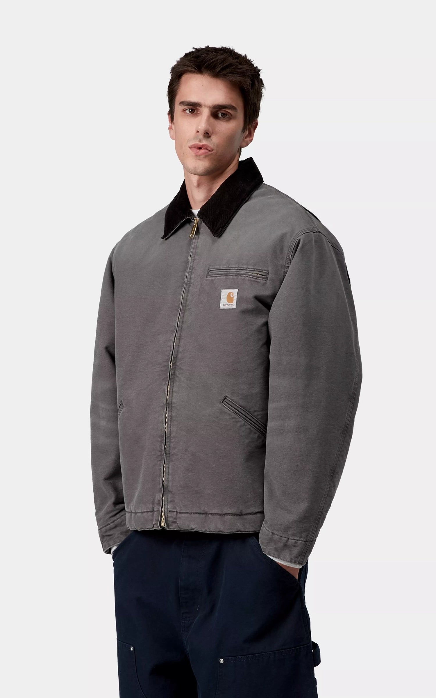 Carhartt WIP OG Detroit Jacket Dearborn Canvas Stone Graphite/Black