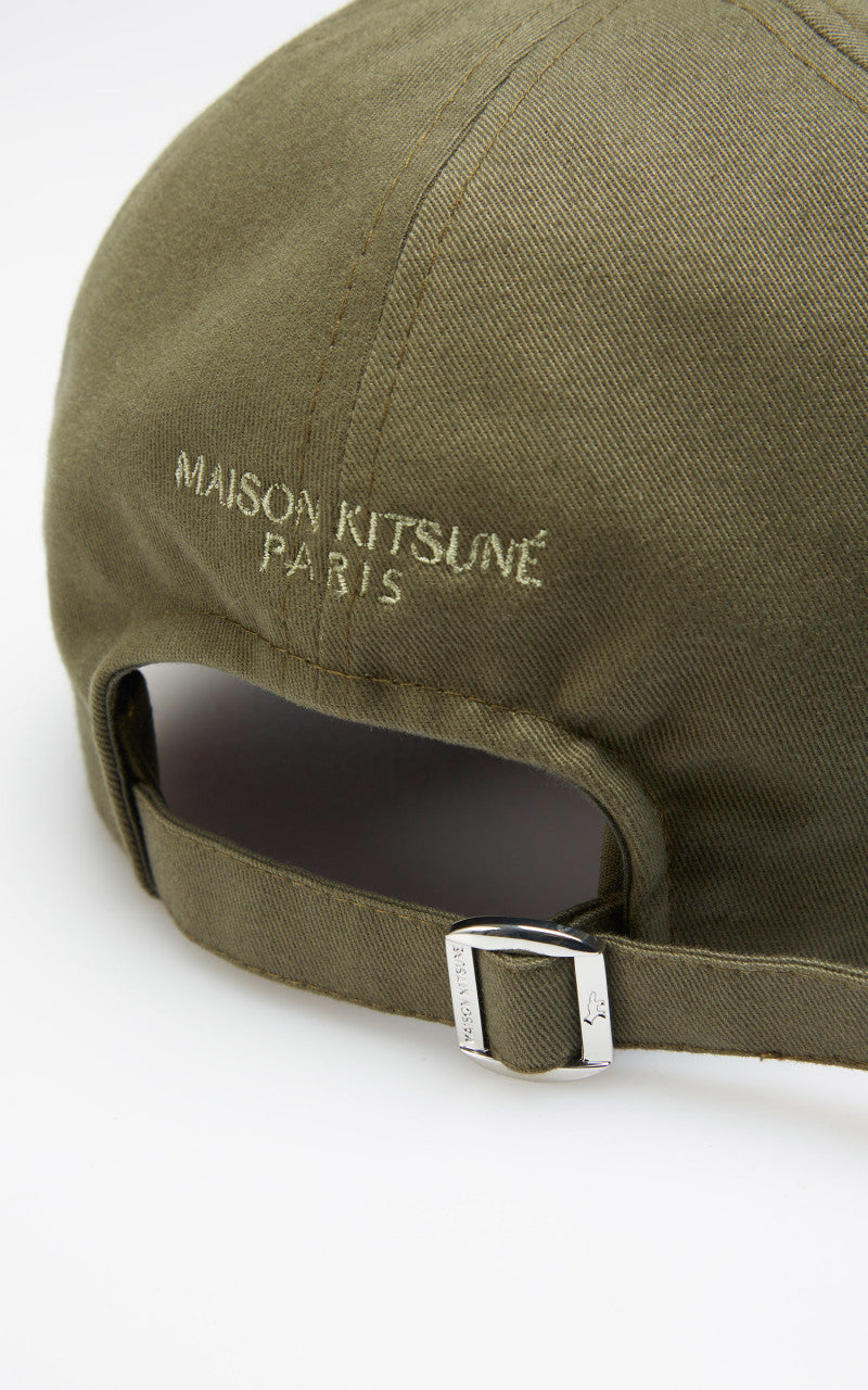 Maison Kitsuné Tonal Profile Fox 6 Panel Cap Dark Khaki