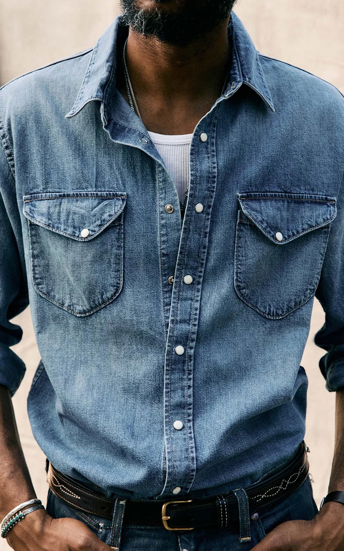 Imogene + Willie Hayes Washed Pearl Snap Shirt Blue