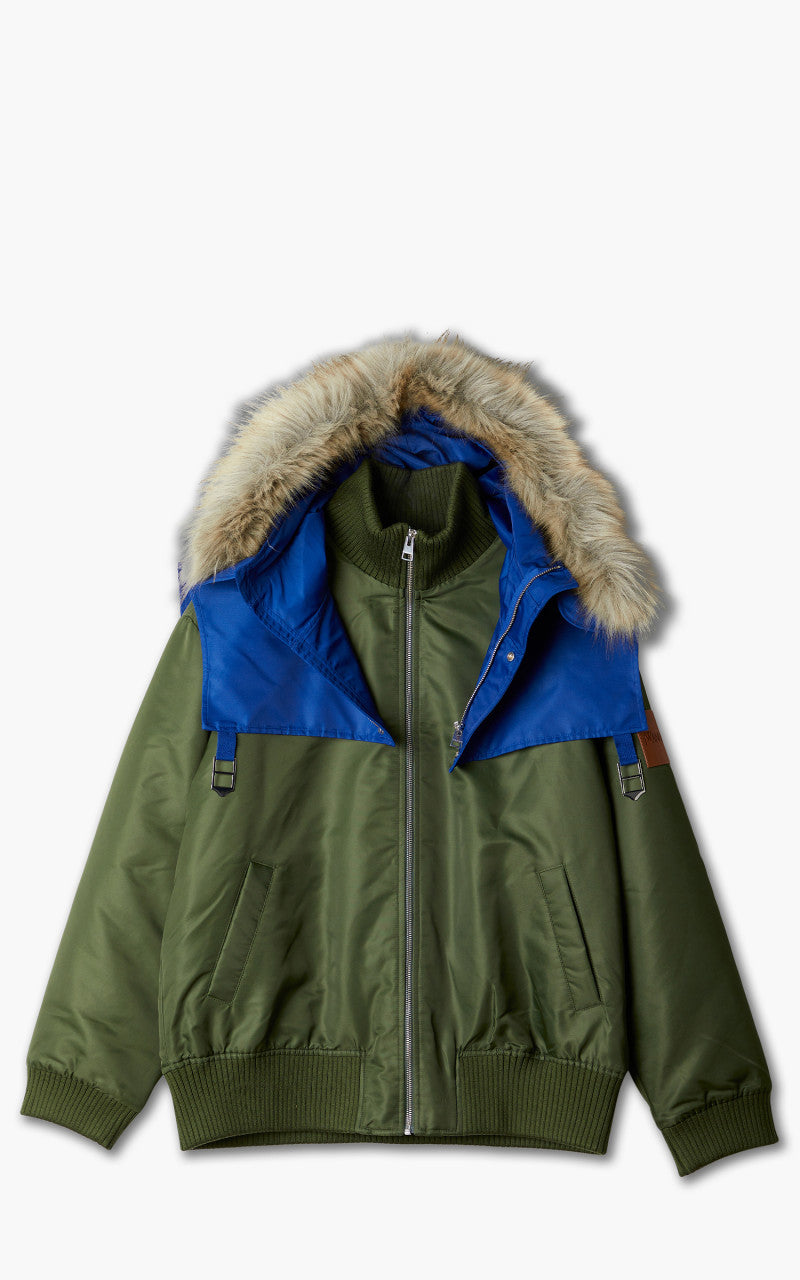 JW Anderson Relaxed Bomber Jacket With Detachable Hood Green/Blue