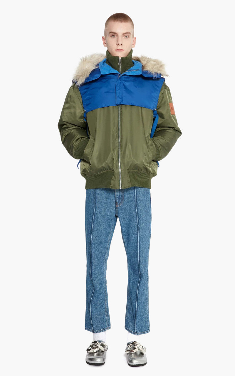 JW Anderson Relaxed Bomber Jacket With Detachable Hood Green/Blue