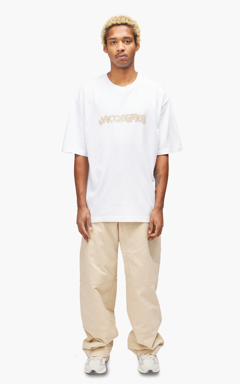 Jacquemus Le T-Shirt Raphia Print Macrame Logo White