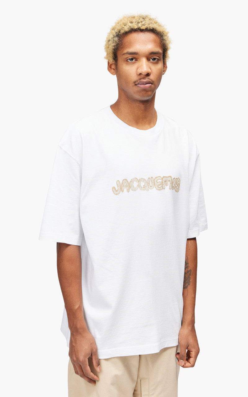 Jacquemus Le T-Shirt Raphia Print Macrame Logo White