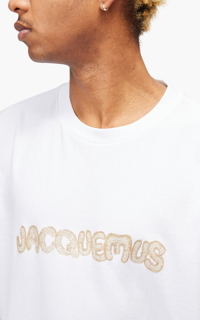 Jacquemus Le T-Shirt Raphia Print Macrame Logo White