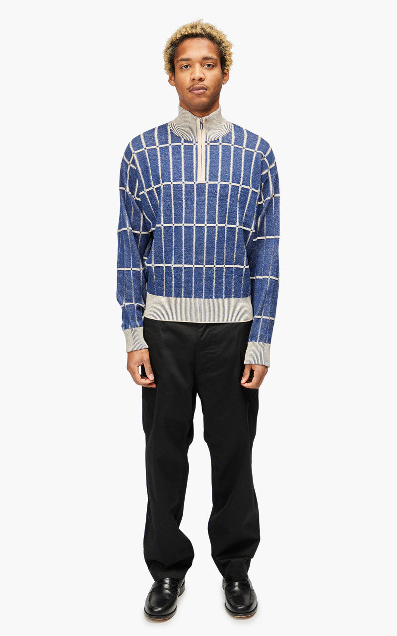 Jacquemus Le Pull Malha Checkered Knit Polo Multi-Blue