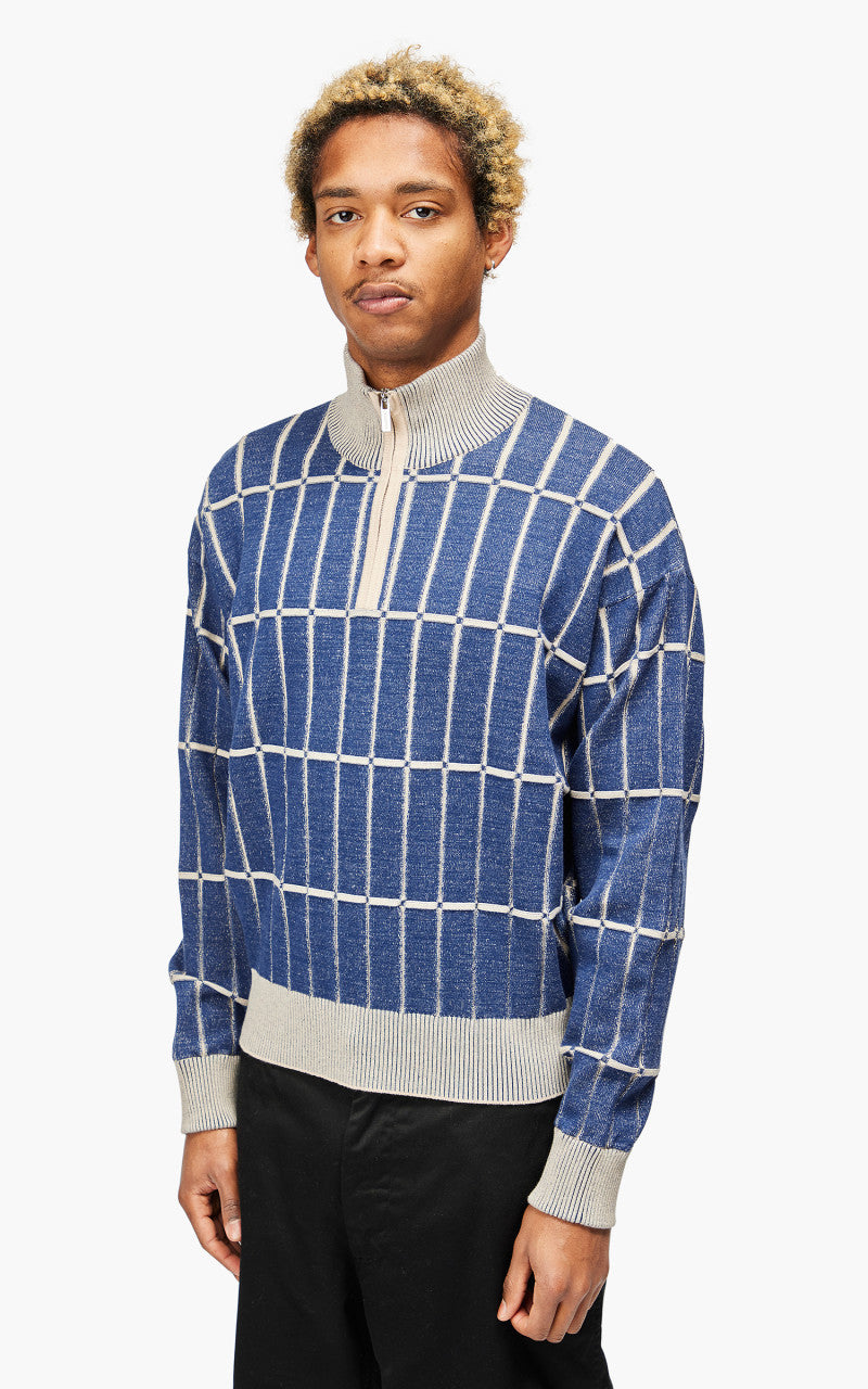 Jacquemus Le Pull Malha Checkered Knit Polo Multi-Blue