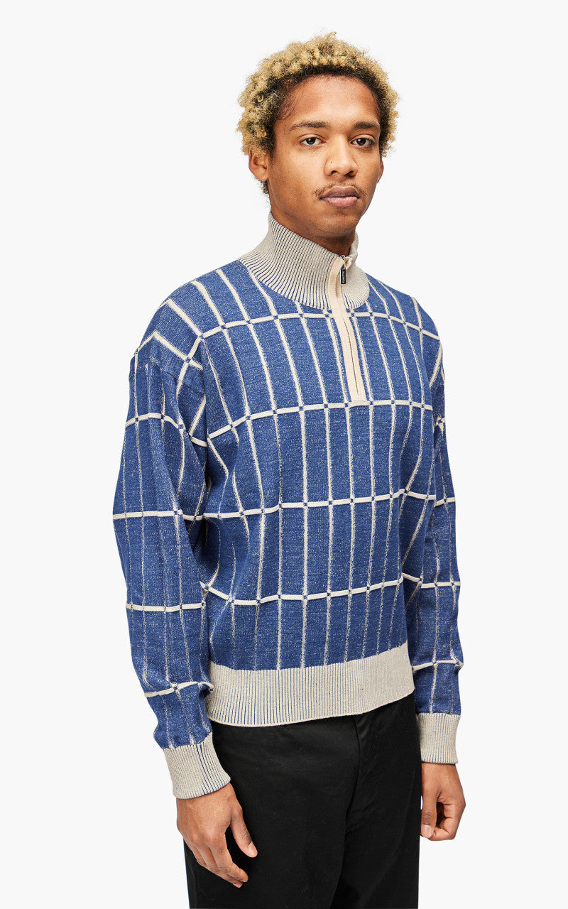 Jacquemus Le Pull Malha Checkered Knit Polo Multi-Blue