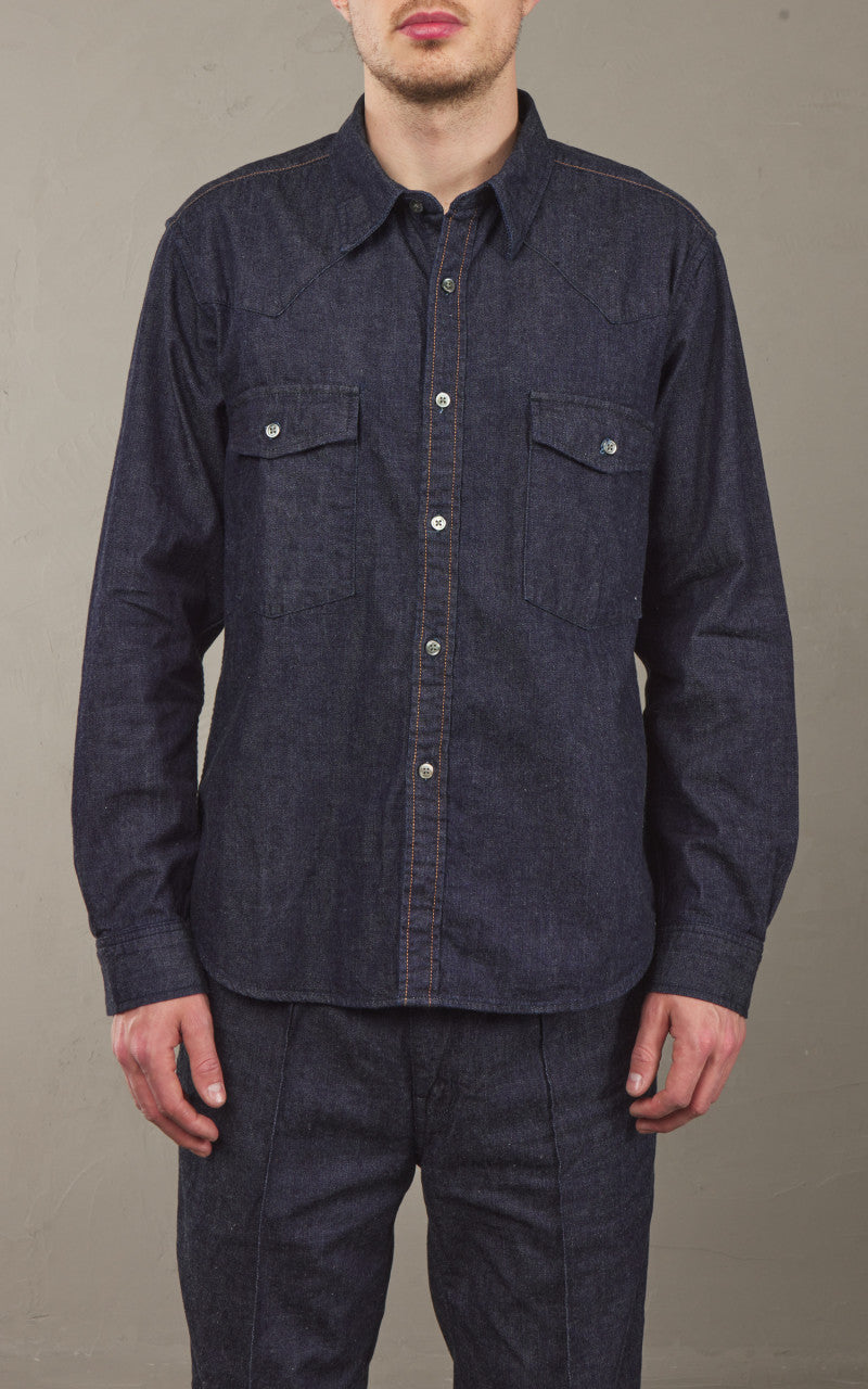 Japan Blue JBLS1043 Cote d’Ivoire Cotton Selvedge Denim Western Shirt Indigo 8oz