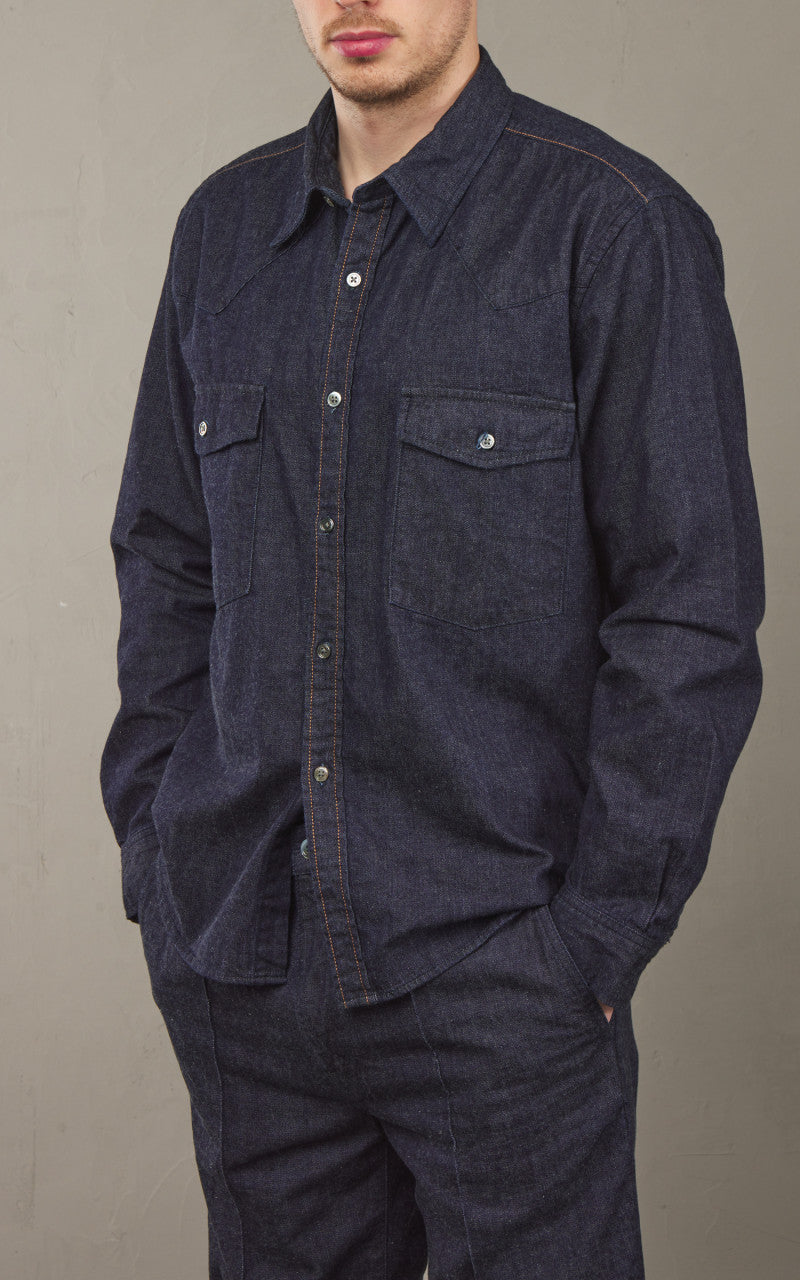 Japan Blue JBLS1043 Cote d’Ivoire Cotton Selvedge Denim Western Shirt Indigo 8oz