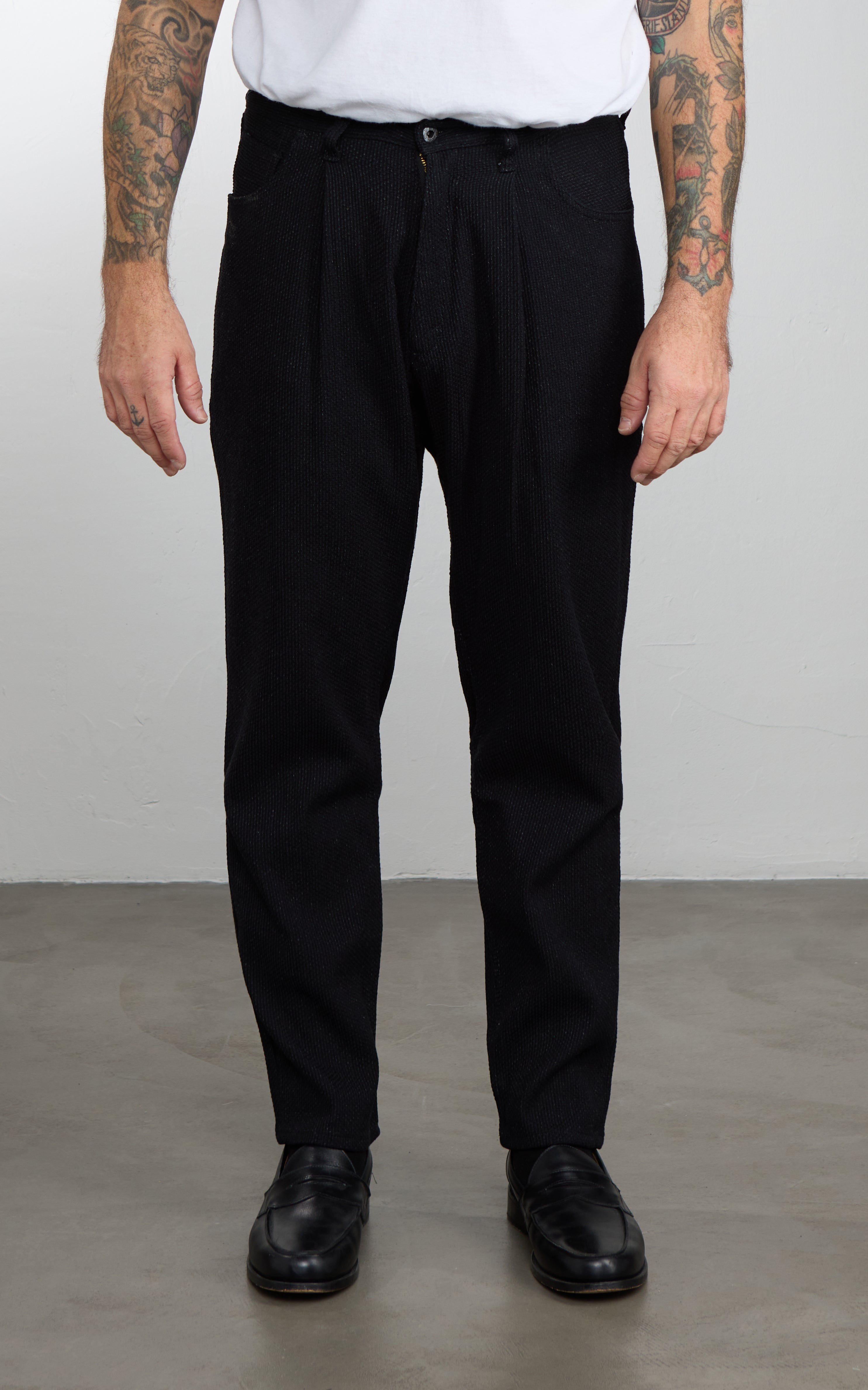 Japan Blue JBJE1525 Sashiko Wide Tapered Pants Black