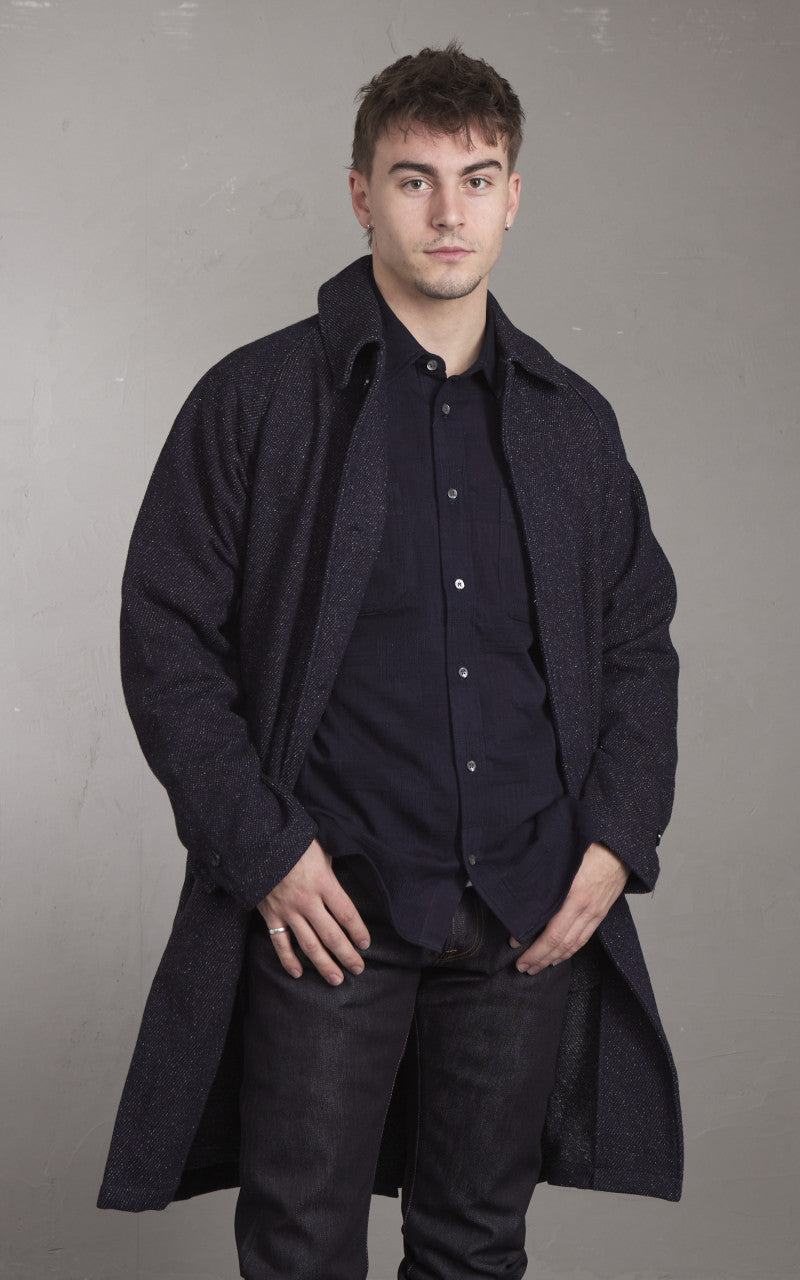 Japan Blue JBOT1513 Tweed Denim Balmacaan Coat Dark Indigo 12oz