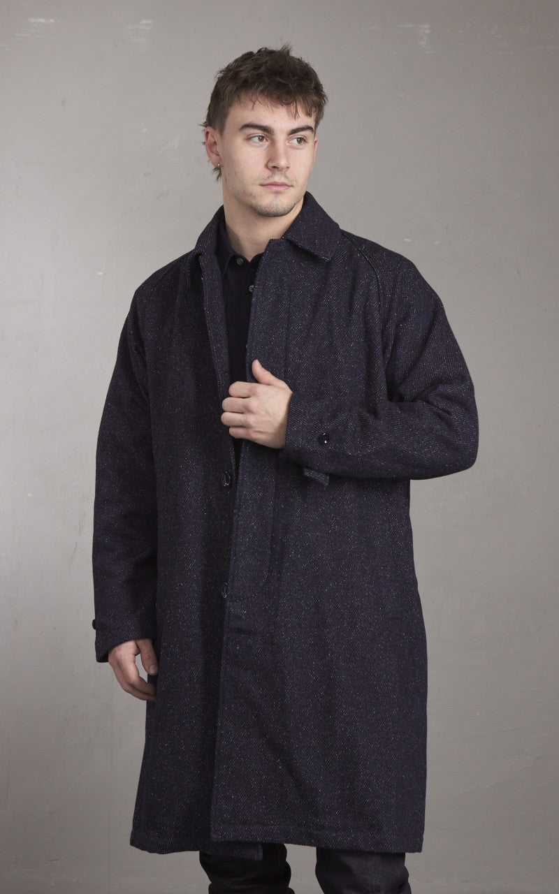 Japan Blue JBOT1513 Tweed Denim Balmacaan Coat Dark Indigo 12oz