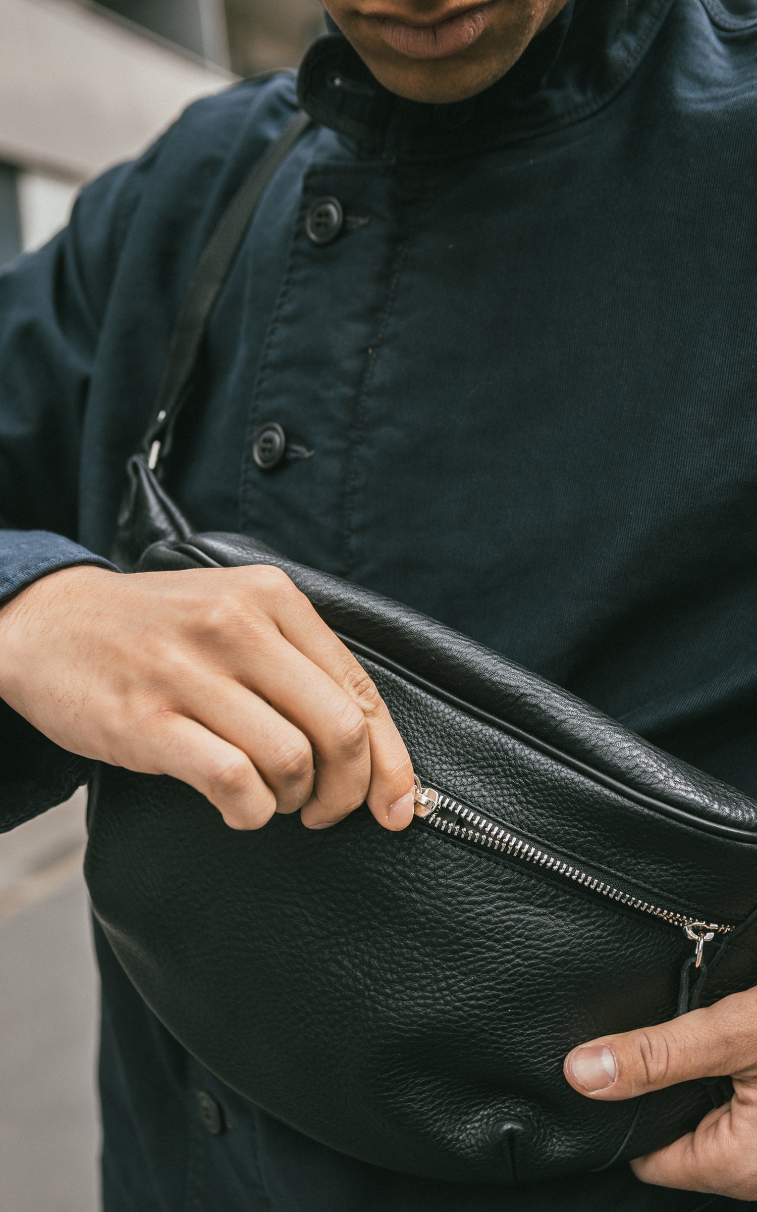 Jean Dessel Cowhide Leather Waist Bag Black