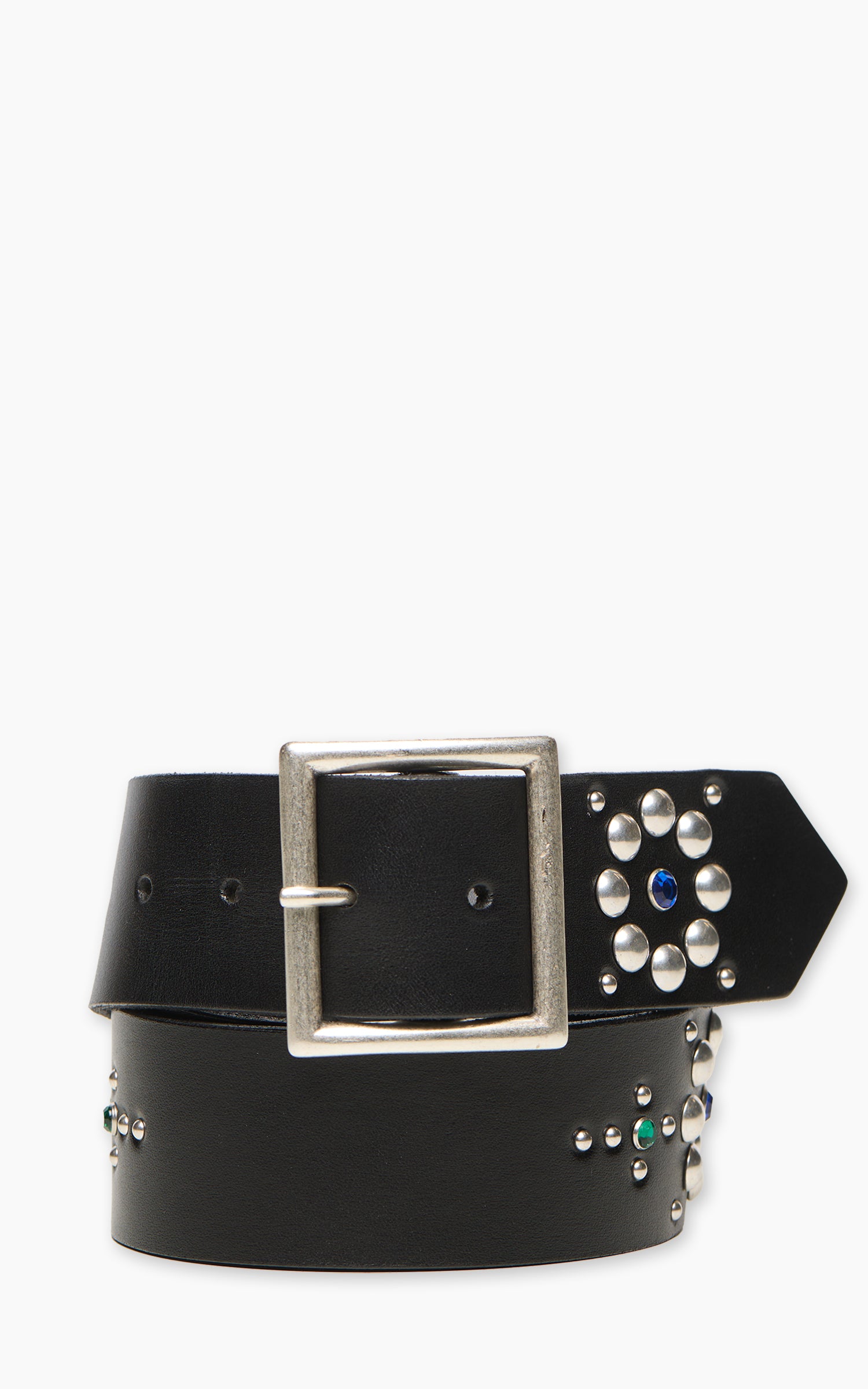 Jean Dessel Square Buckle Belt Bull Shoulder Rivets Ornament Black