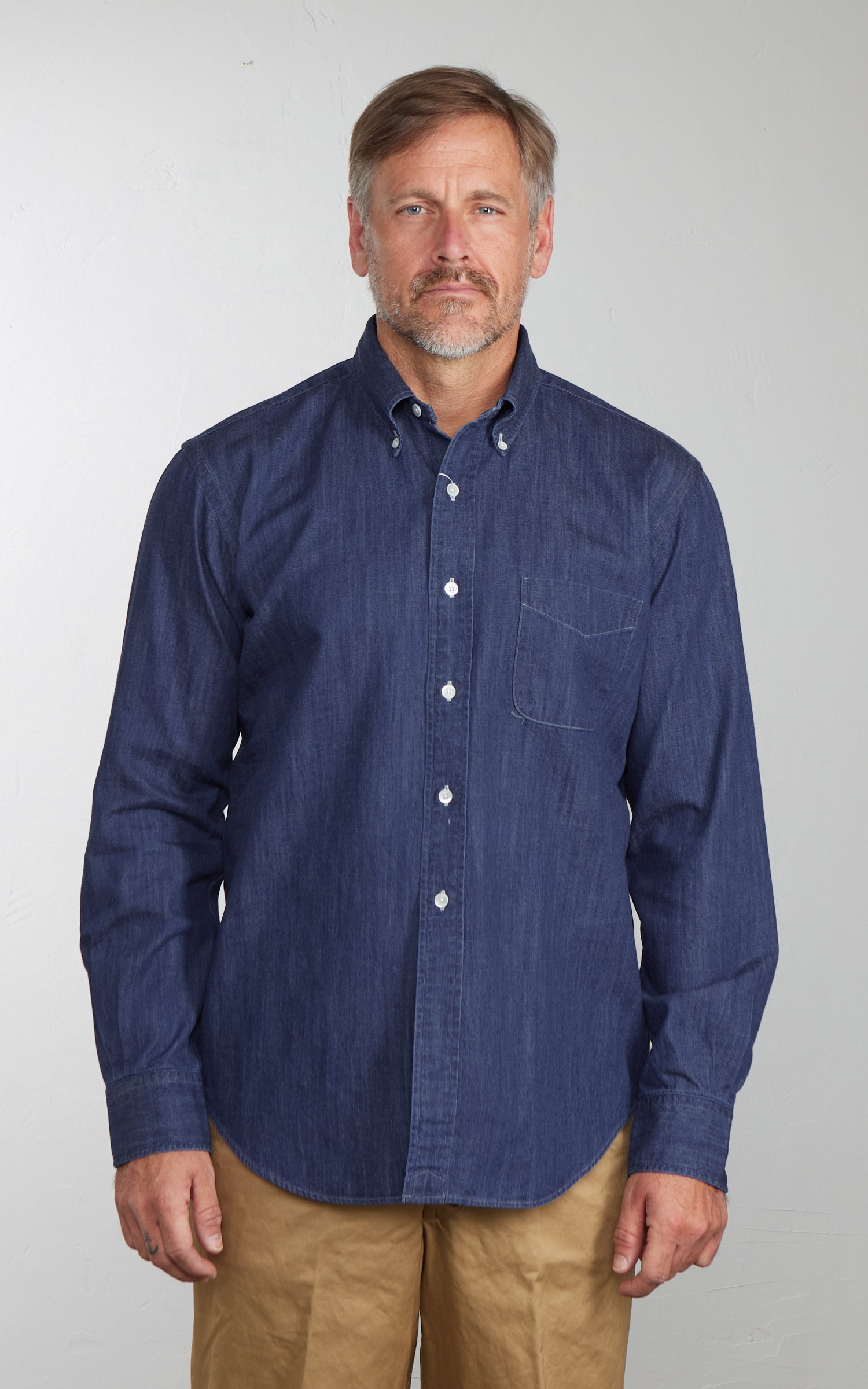 Kamakura Shirts Vintage Ivy Button-Down Japanese Denim Shirt Dark Blue 7oz