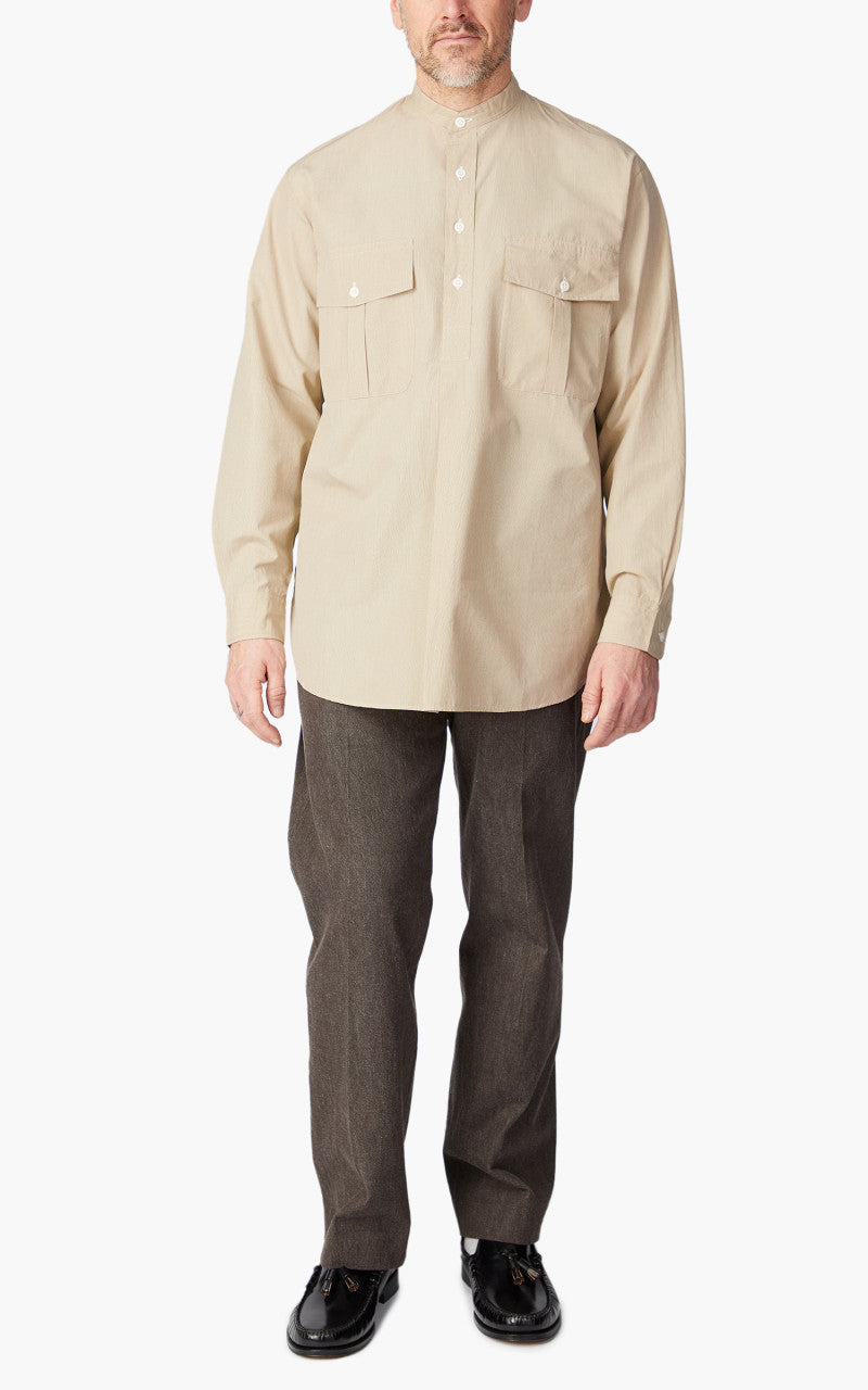 Kaptain Sunshine Cotton Pullover Standcollar Shirt Pin Stripe