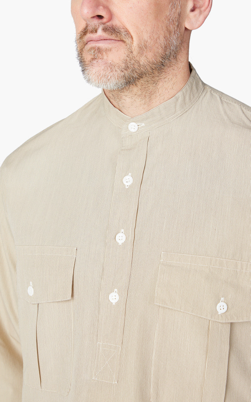 Kaptain Sunshine Cotton Pullover Standcollar Shirt Pin Stripe
