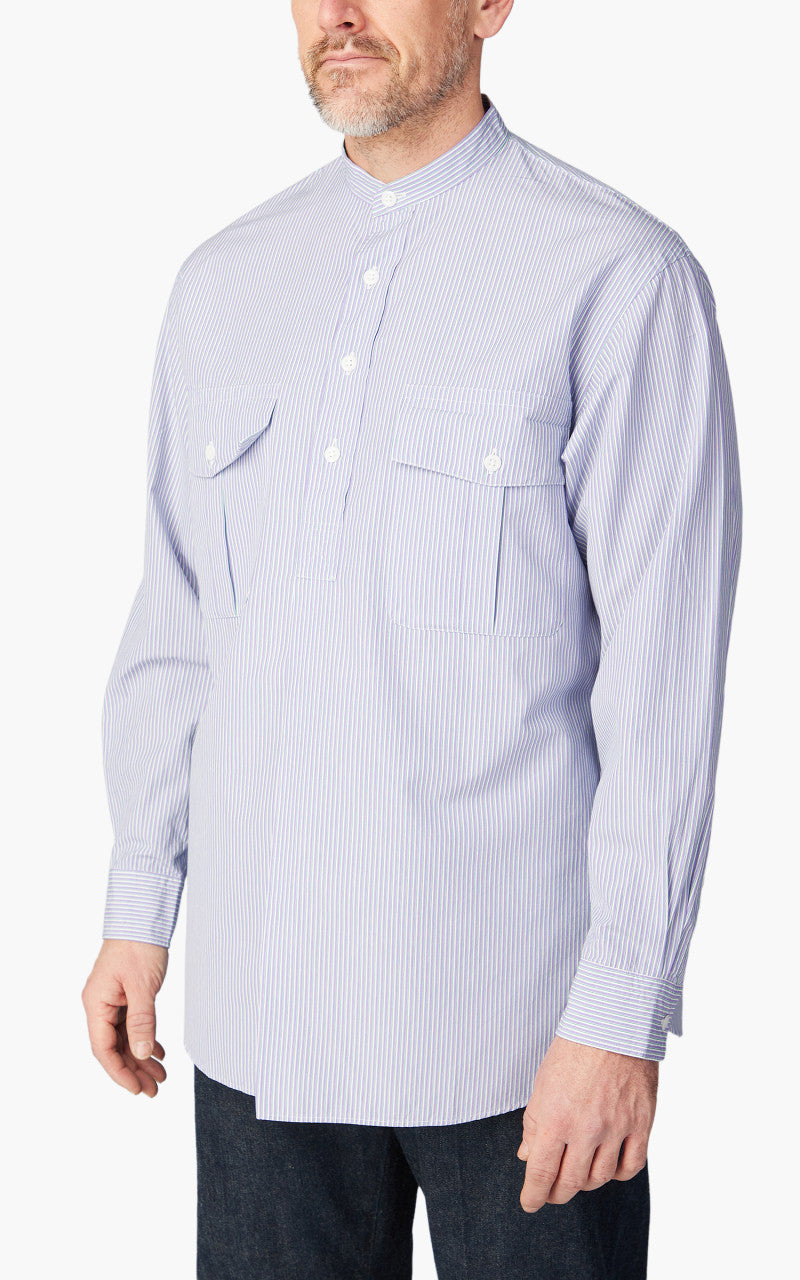 Kaptain Sunshine Cotton Pullover Standcollar Shirt Purple Stripe