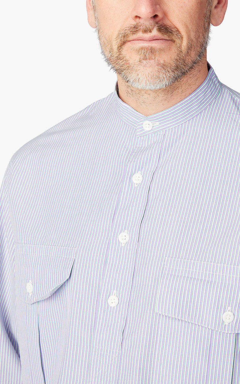 Kaptain Sunshine Cotton Pullover Standcollar Shirt Purple Stripe