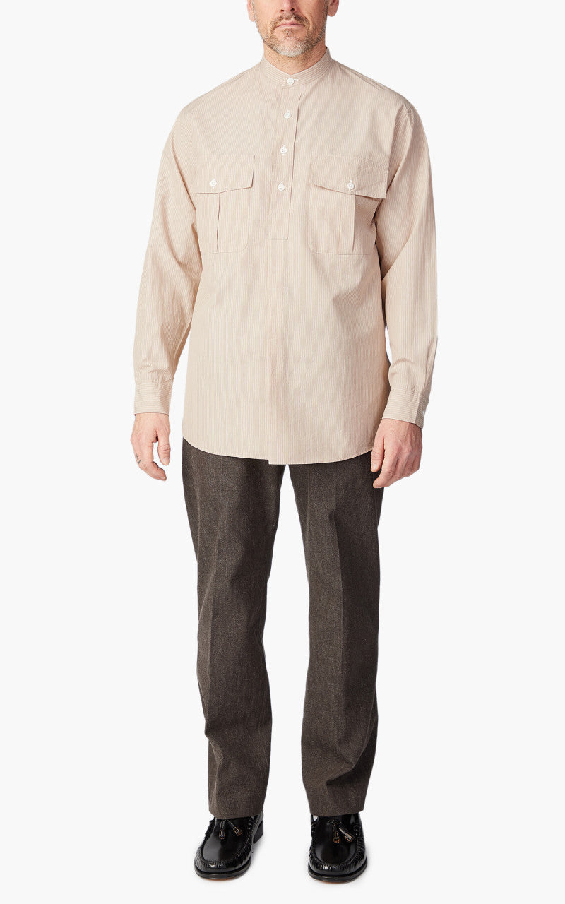 Kaptain Sunshine Cotton Pullover Standcollar Shirt Sand Stripe