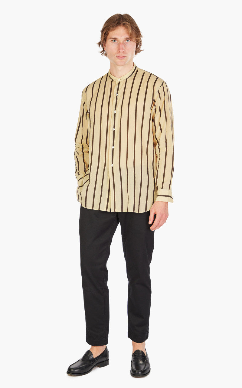 Kaptain Sunshine Stand Collar Shirt Beige Stripe