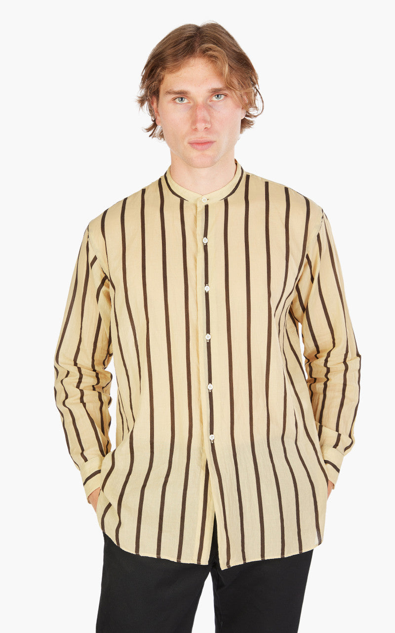 Kaptain Sunshine Stand Collar Shirt Beige Stripe